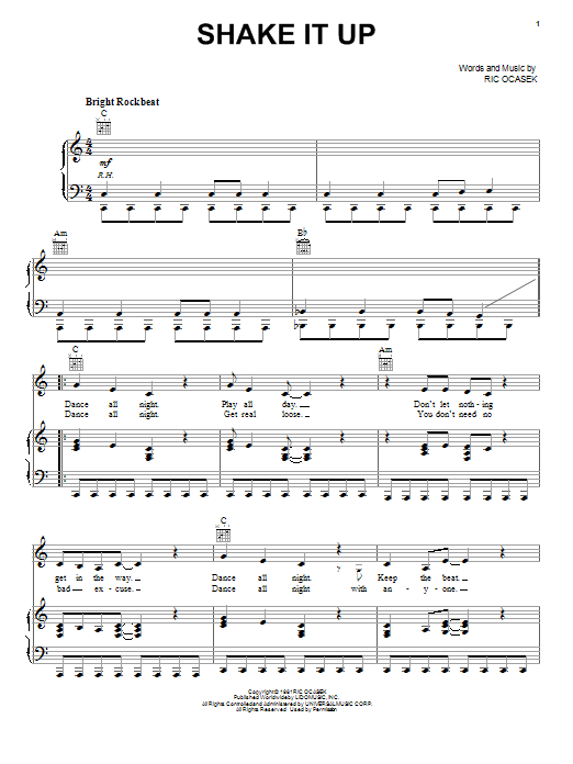 Download The Cars Shake It Up Sheet Music