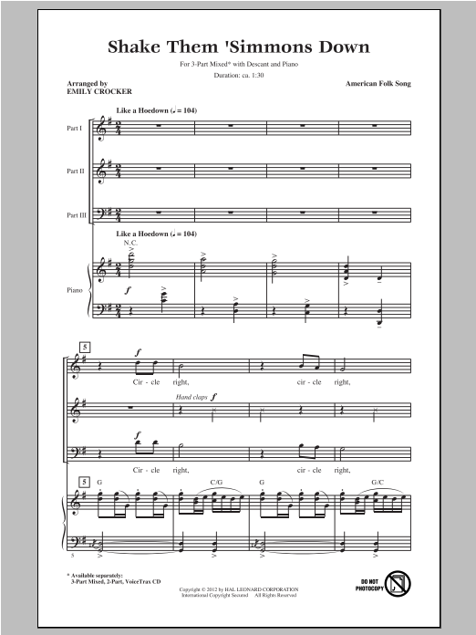 Download Traditional Shake Those 'Simmons Down (arr. Emily C Sheet Music