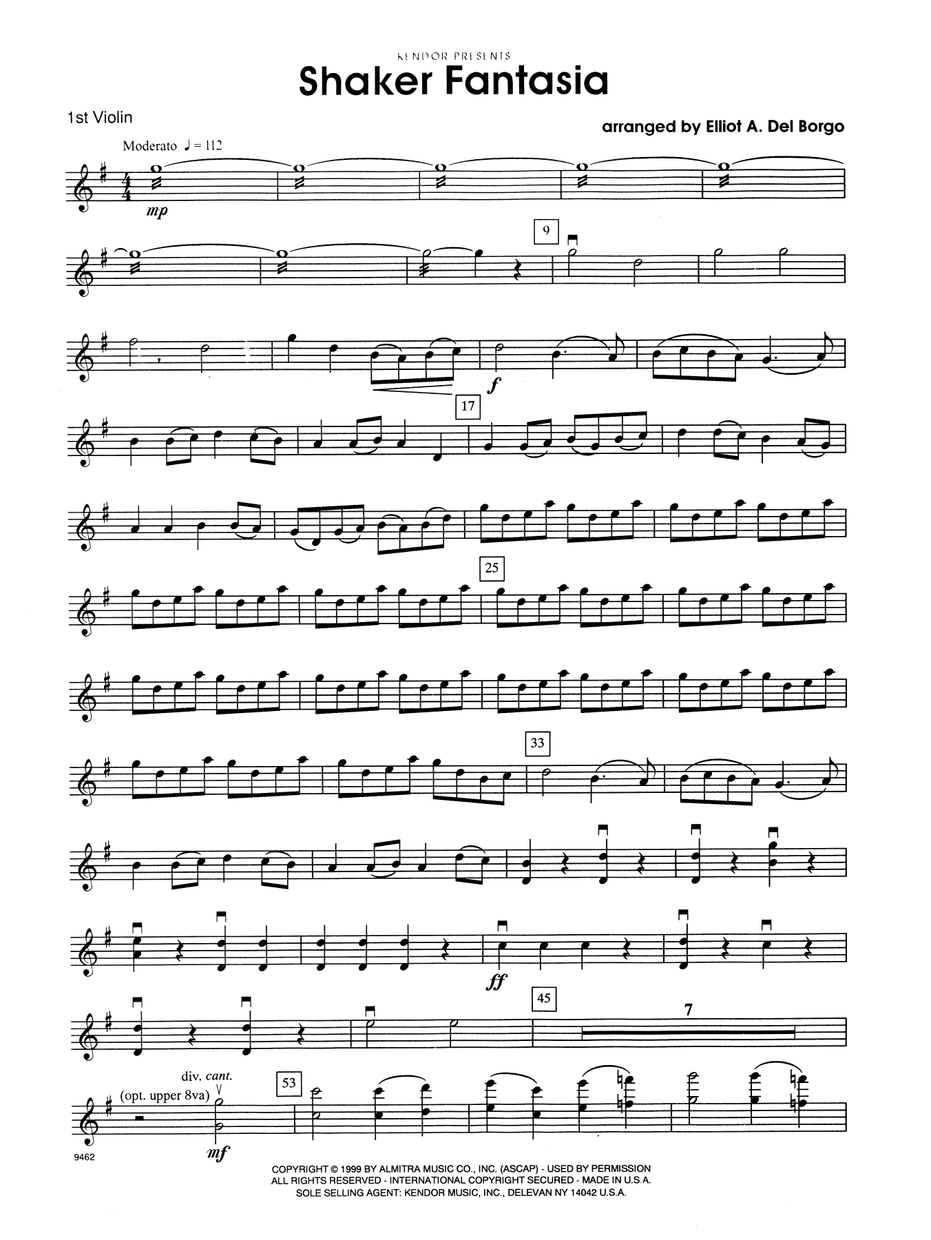Download Elliot A. Del Borgo Shaker Fantasia - 1st Violin Sheet Music