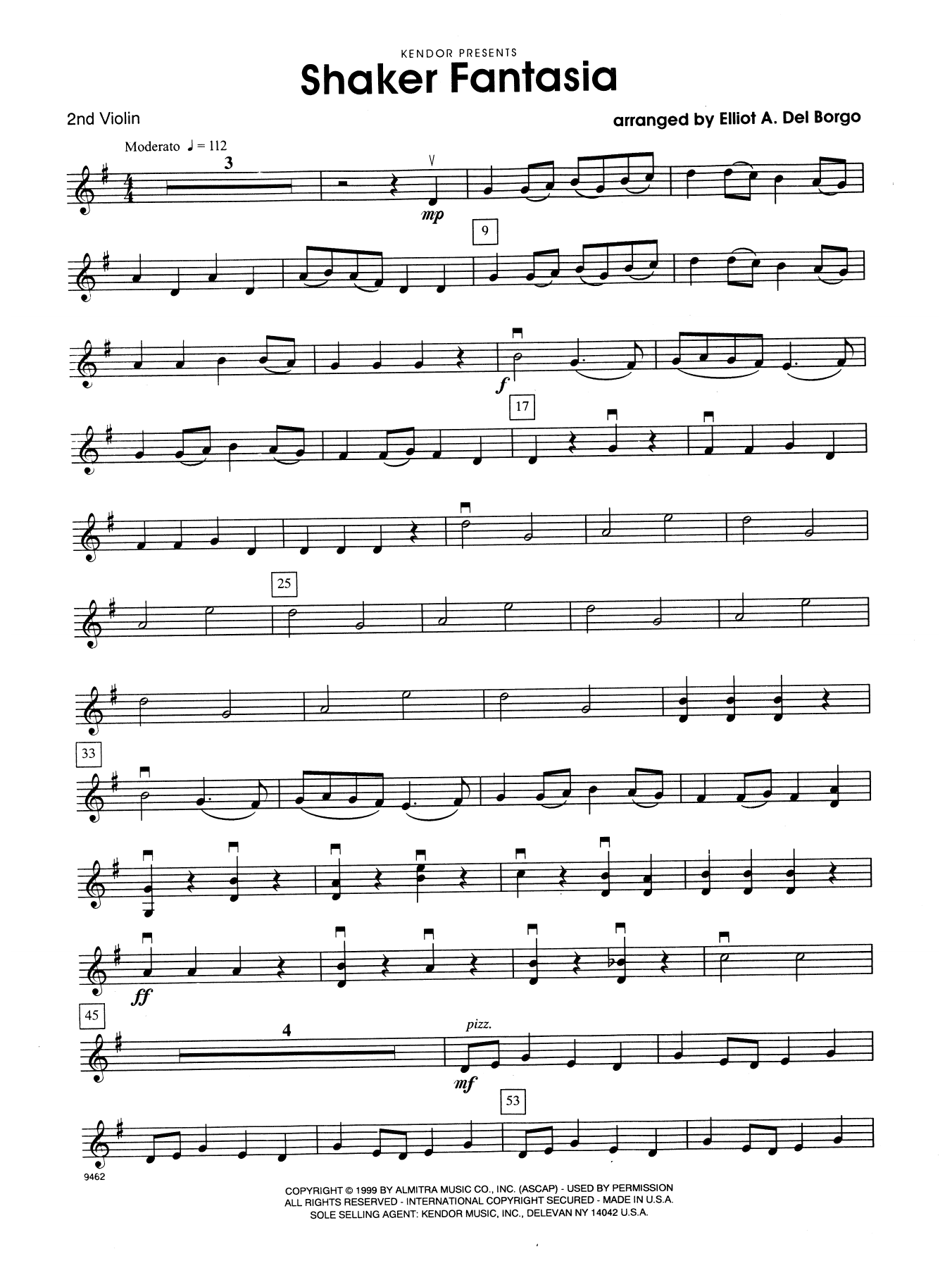Download Elliot A. Del Borgo Shaker Fantasia - 2nd Violin Sheet Music