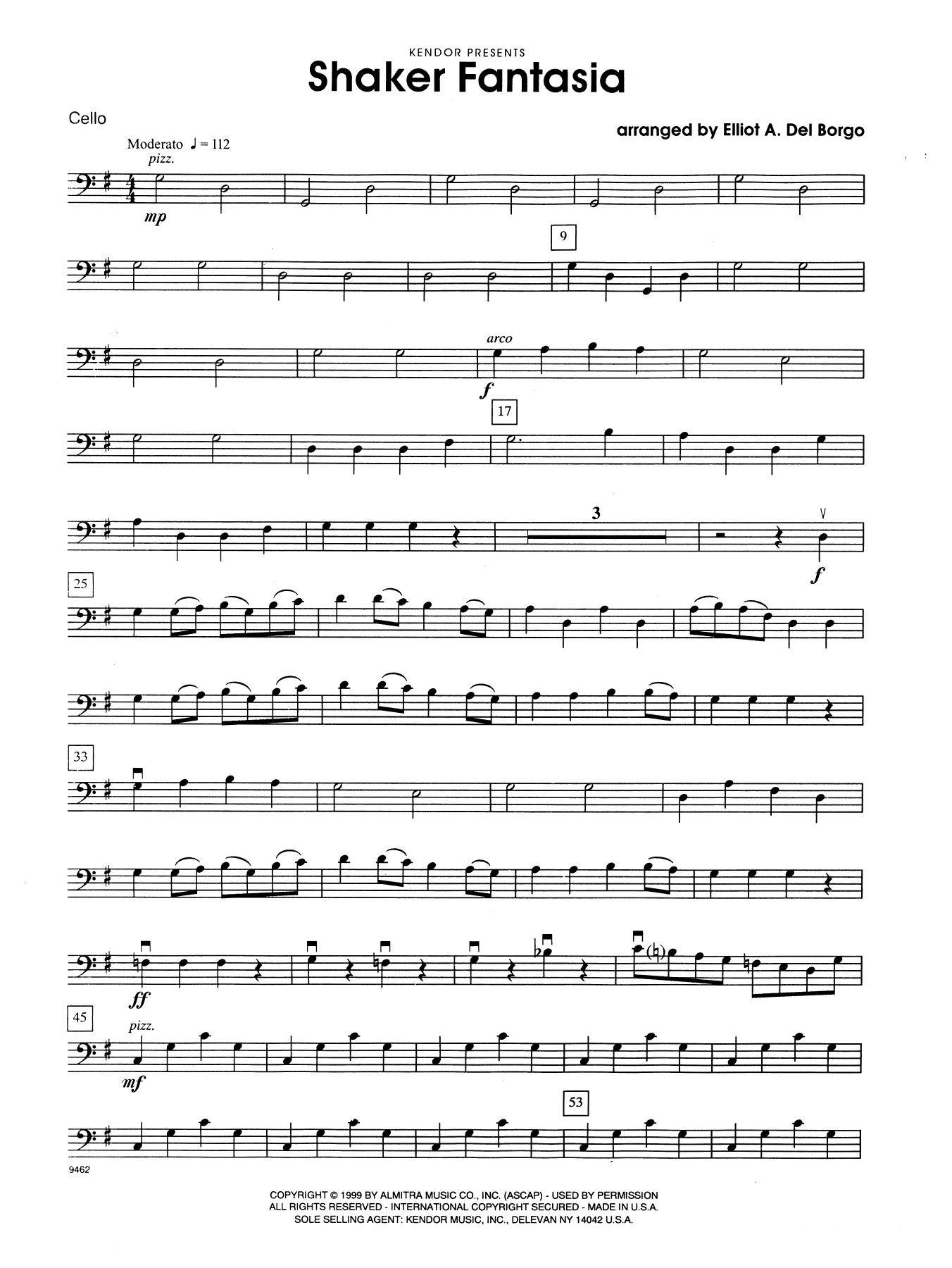 Download Elliot A. Del Borgo Shaker Fantasia - Cello Sheet Music