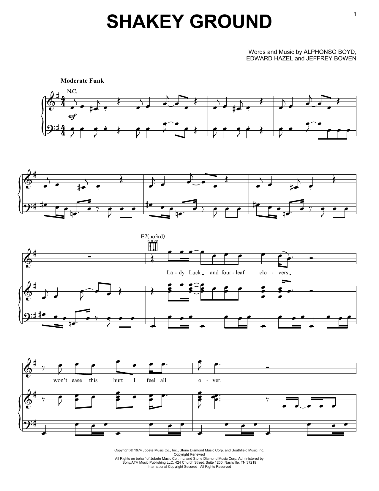 Download The Temptations Shakey Ground Sheet Music