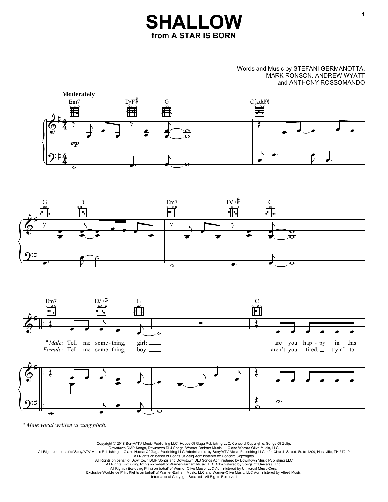 Download Lady Gaga & Bradley Cooper Shallow (from A Star Is Born) Sheet Music