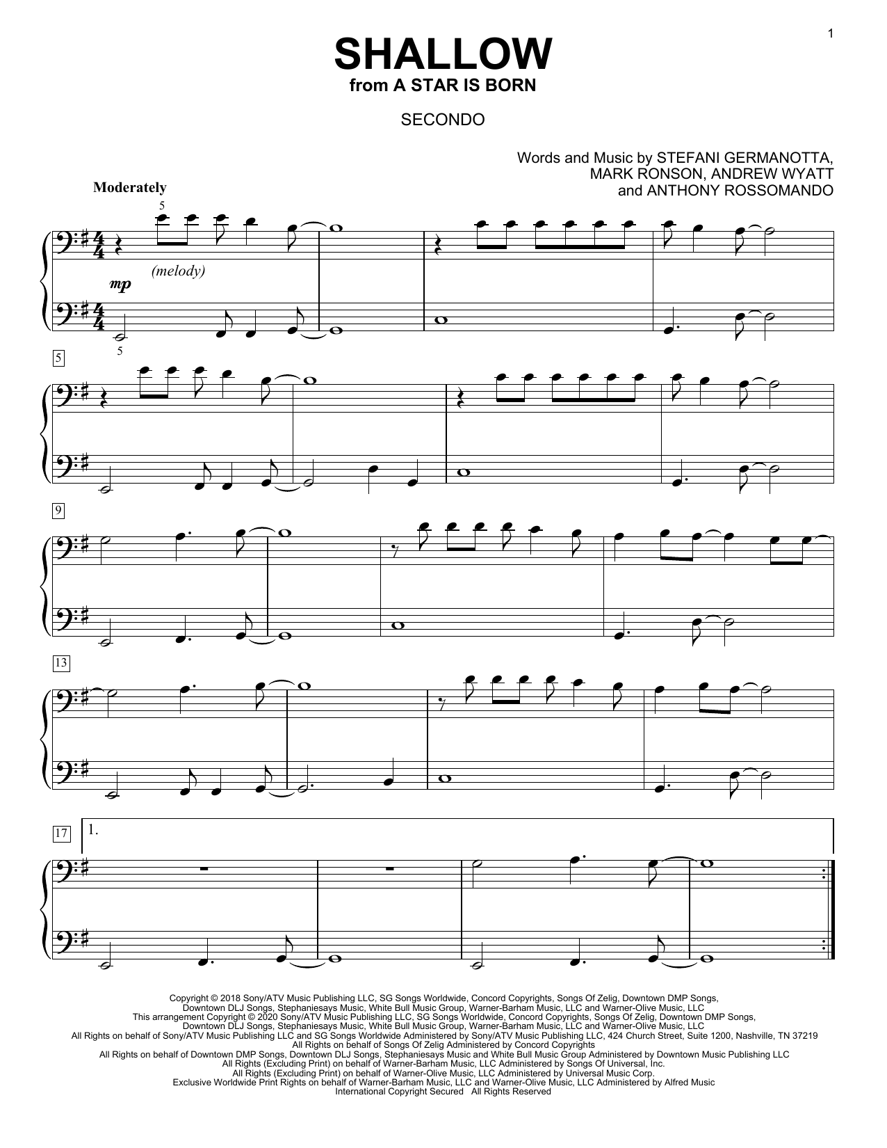 Download Lady Gaga & Bradley Cooper Shallow (from A Star Is Born) (arr. Dav Sheet Music