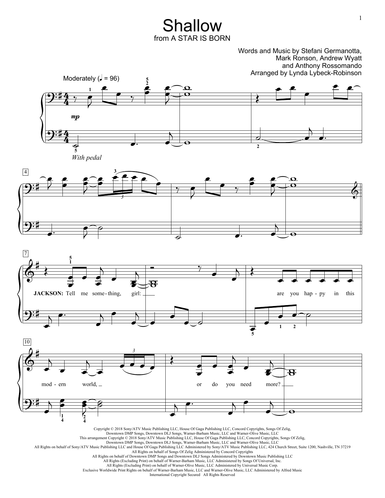 Download Lady Gaga & Bradley Cooper Shallow (from A Star Is Born) (arr. Lyn Sheet Music
