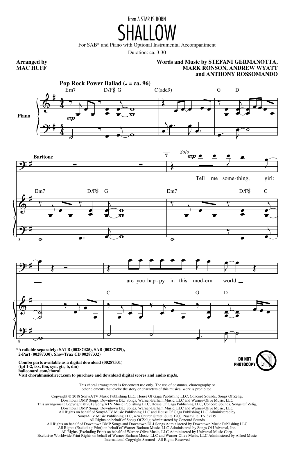 Download Lady Gaga & Bradley Cooper Shallow (from A Star Is Born) (arr. Mac Sheet Music
