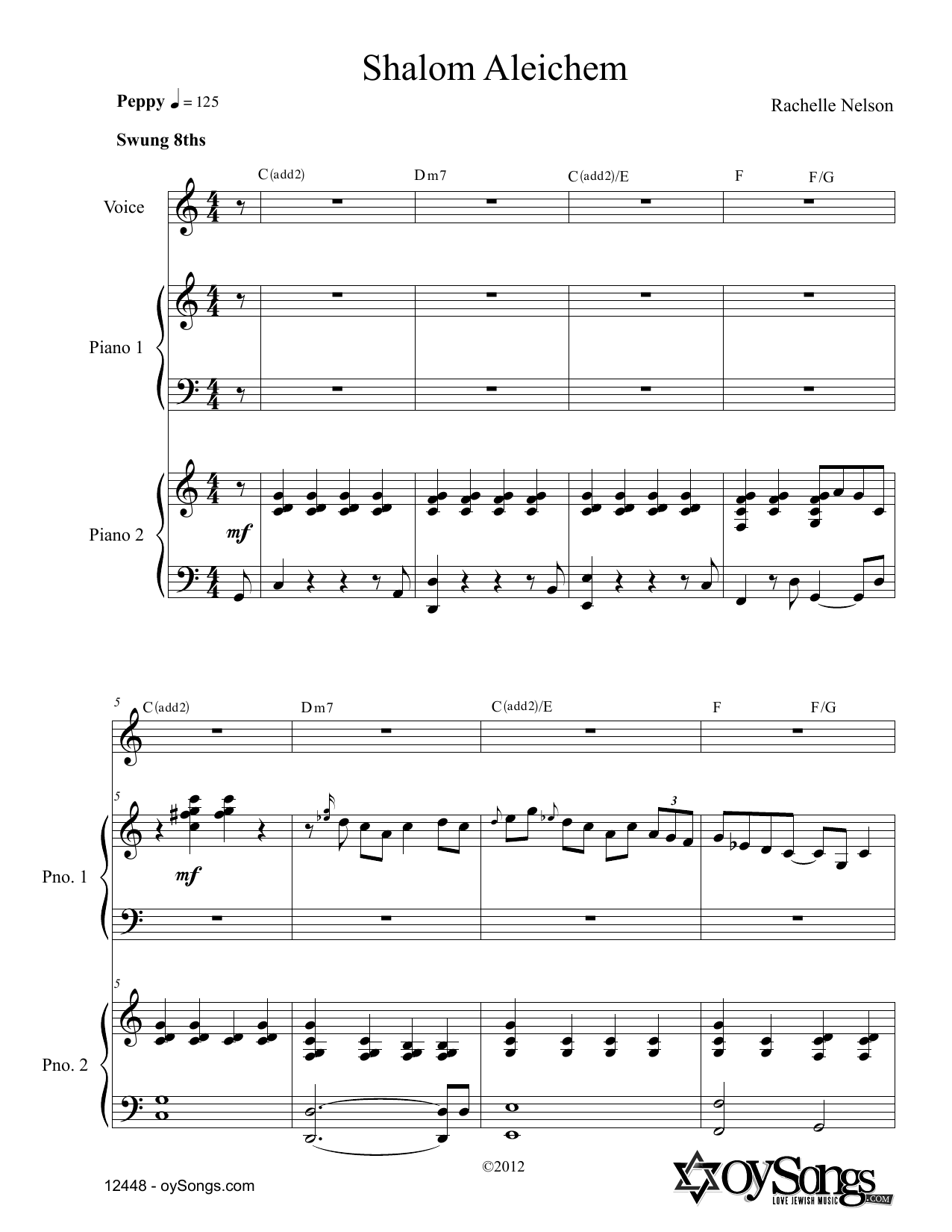 Download Rachelle Nelson Shalom Aleichem (for 2 Pianos) Sheet Music