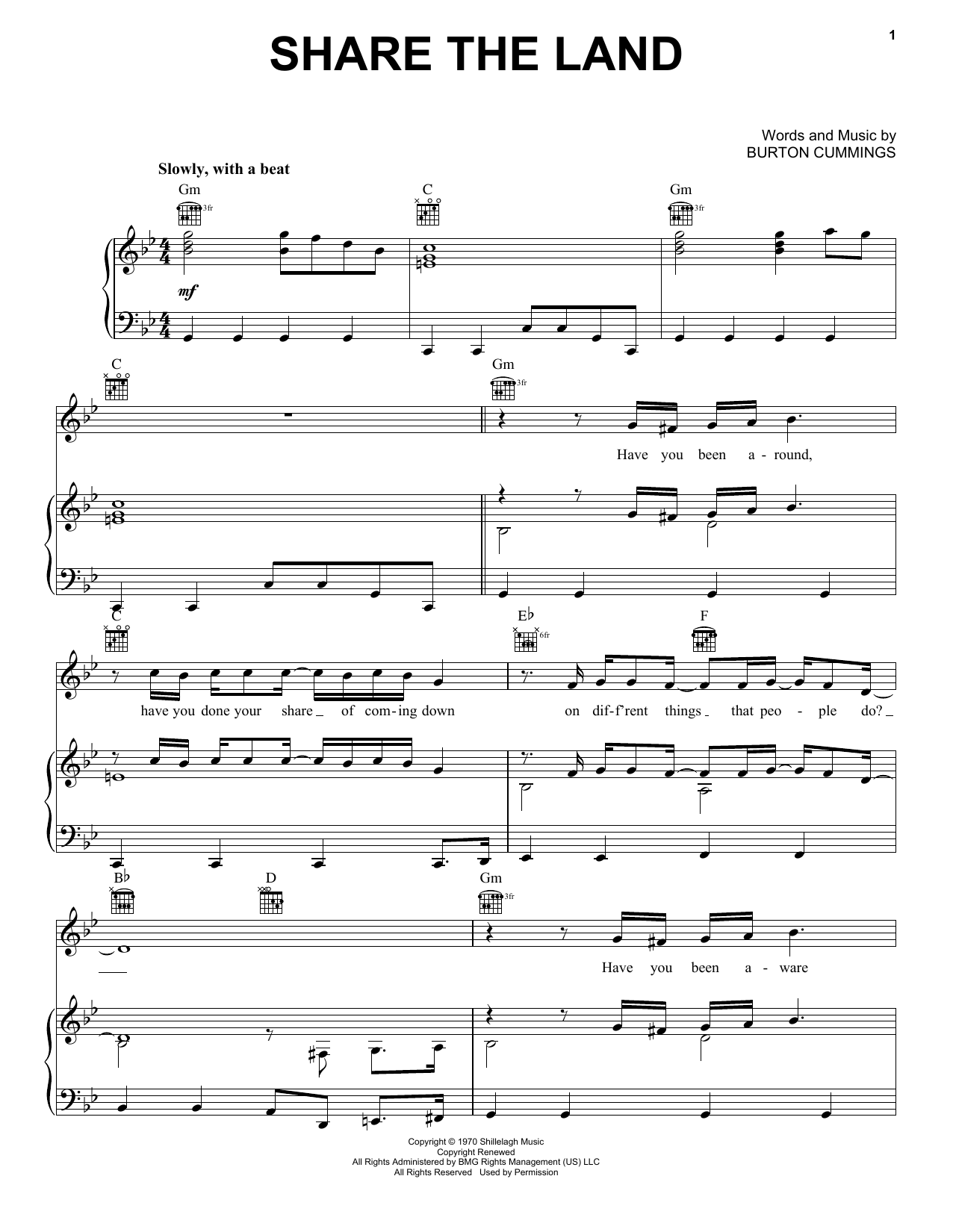 Download The Guess Who Share The Land Sheet Music