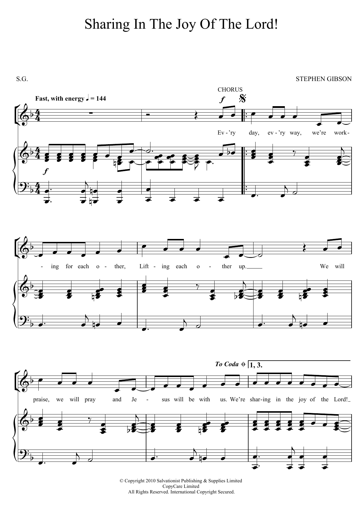 Download The Salvation Army Sharing In The Joy Of The Lord Sheet Music
