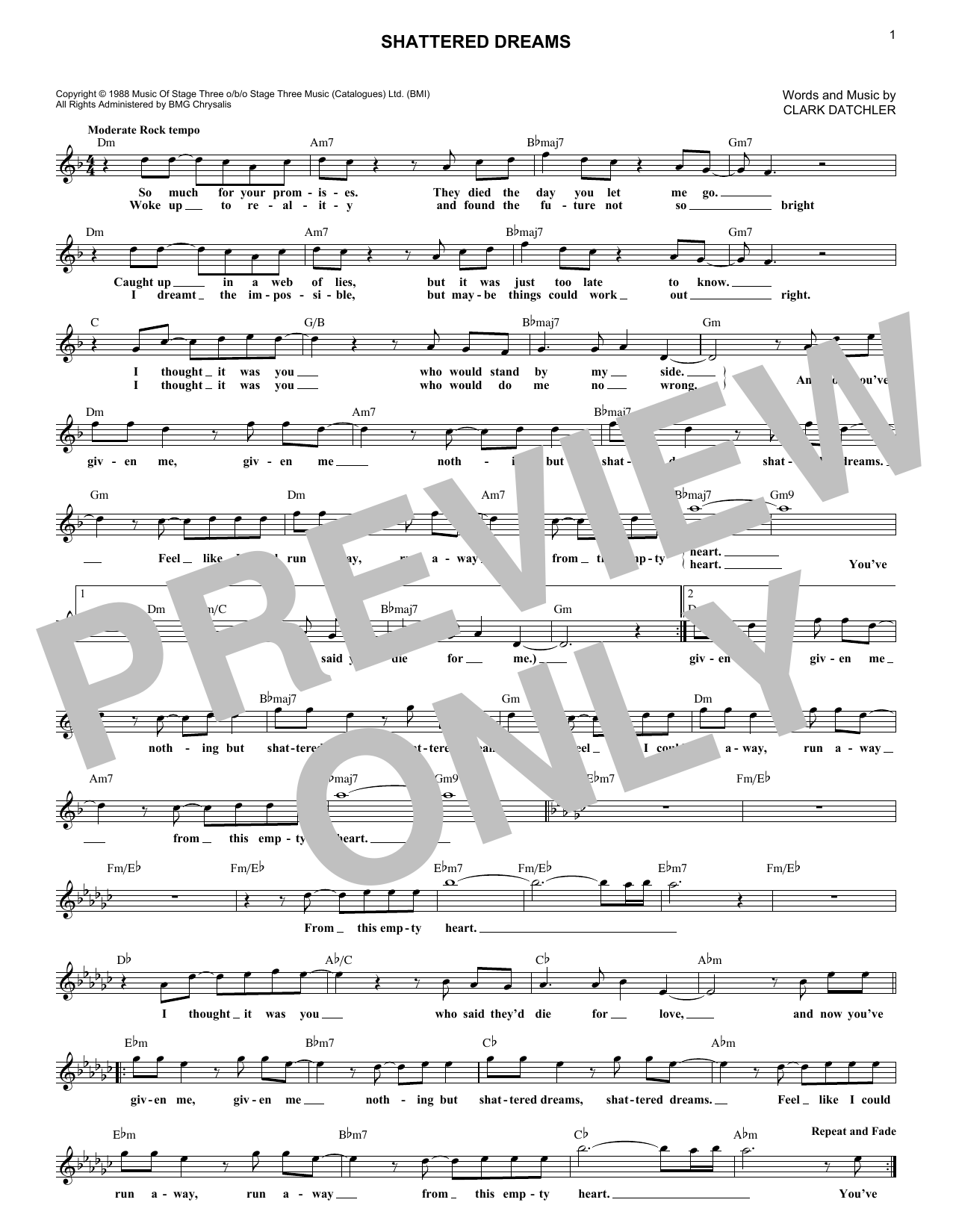 Download Johnny Hates Jazz Shattered Dreams Sheet Music