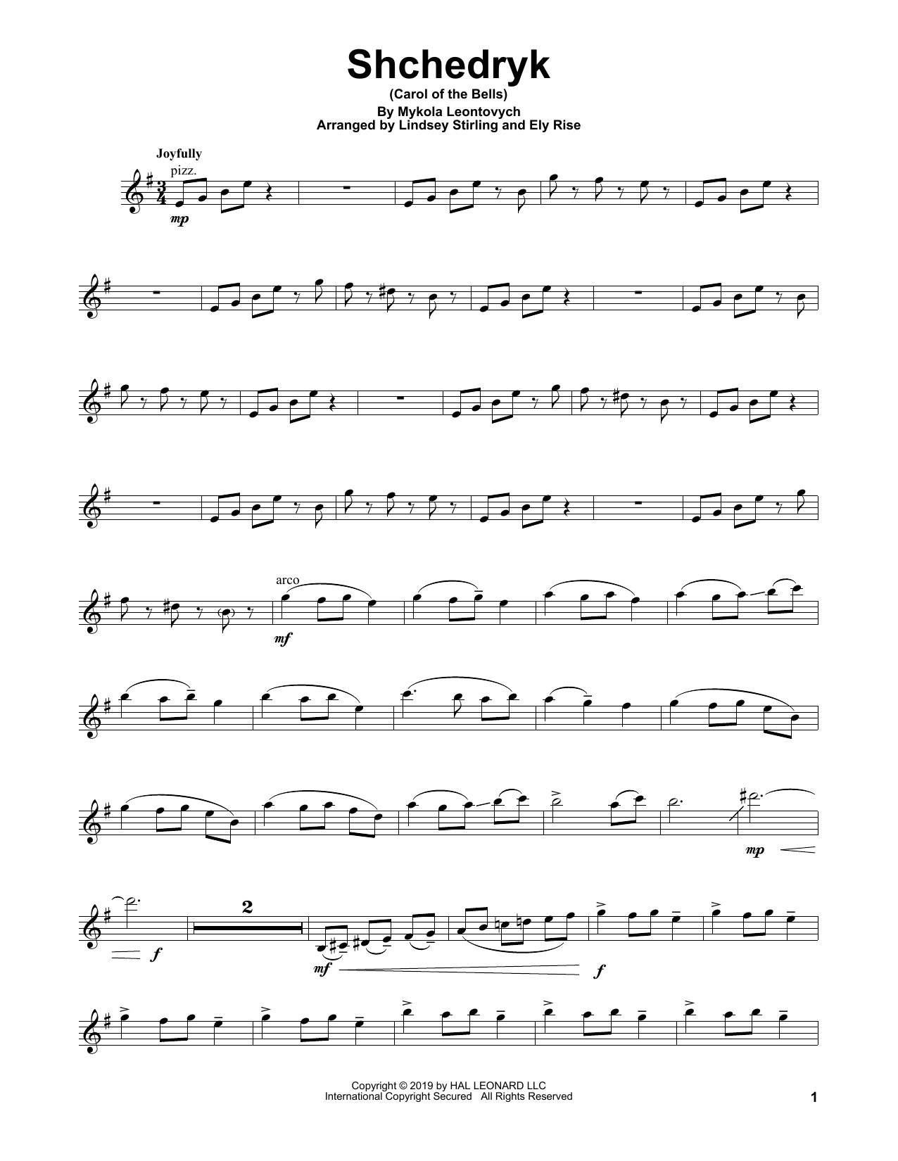 Download Lindsey Stirling Shchedryk (Carol Of The Bells) Sheet Music