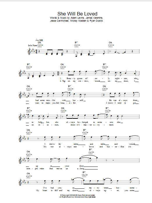 Download Maroon 5 She Will Be Loved Sheet Music