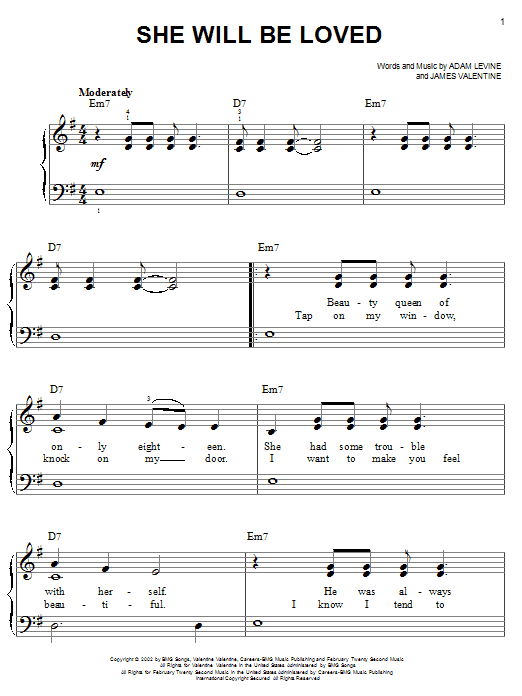 Download Maroon 5 She Will Be Loved Sheet Music