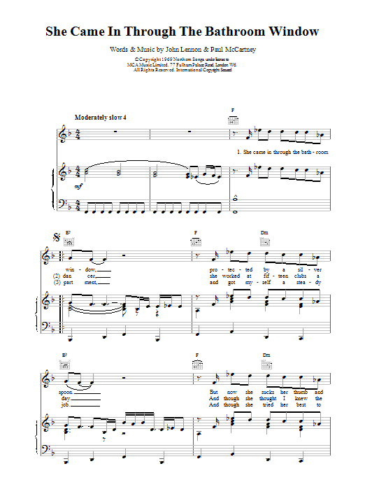 The Beatles She Came In Through The Bathroom Window sheet music notes printable PDF score