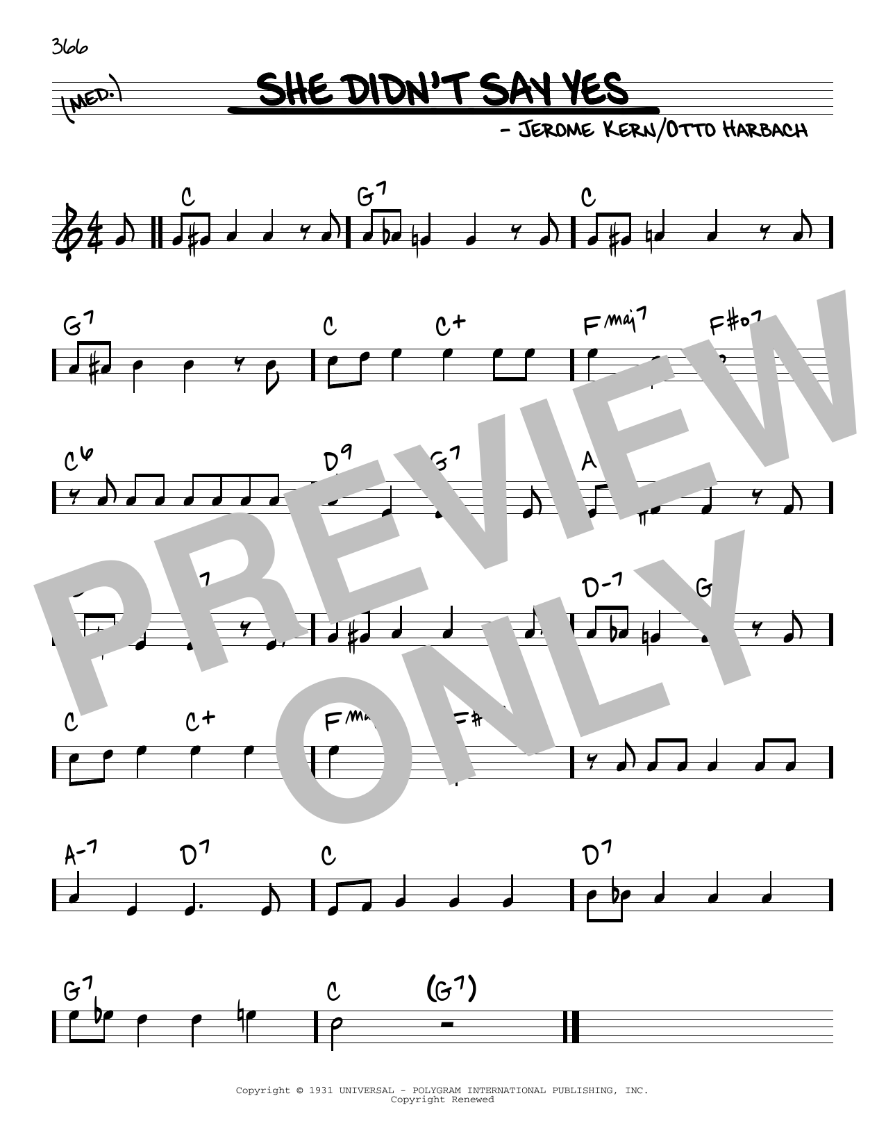 Download Jerome Kern She Didn't Say Yes Sheet Music