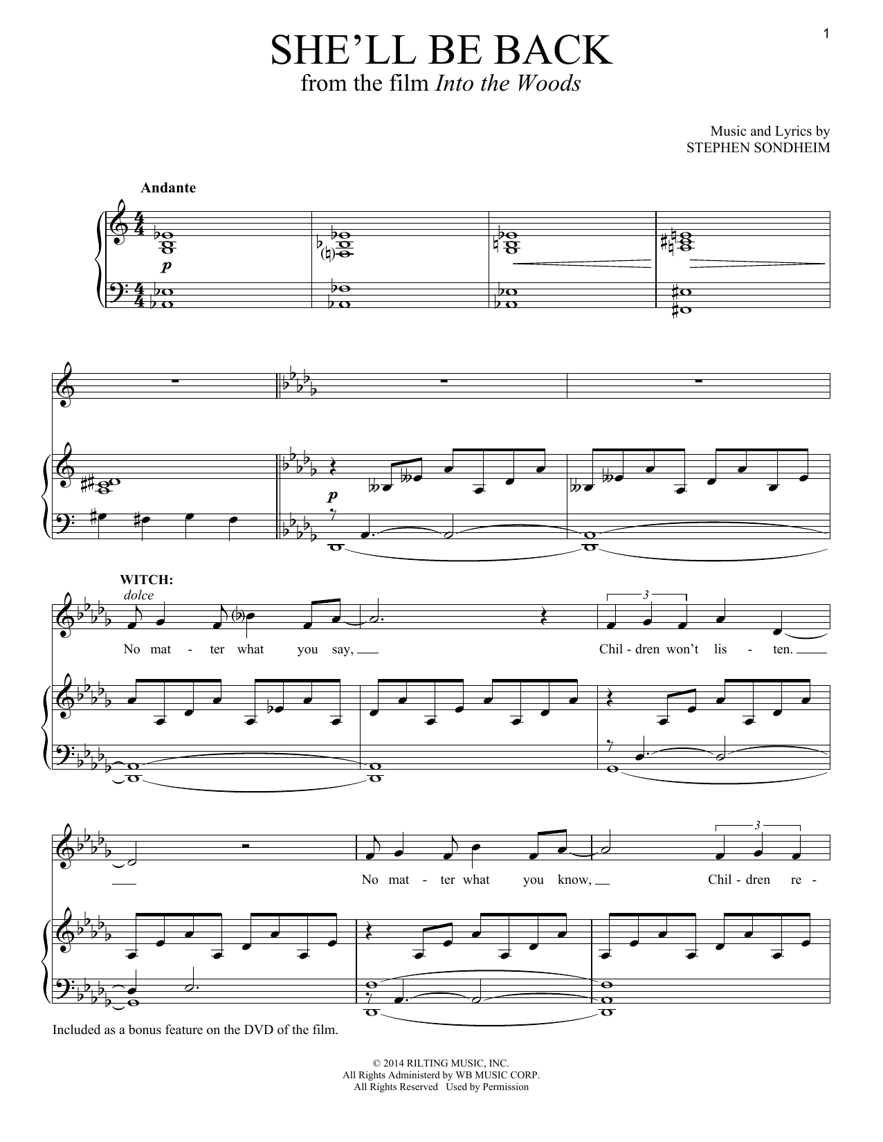 Download Stephen Sondheim She'll Be Back (from Into The Woods) Sheet Music