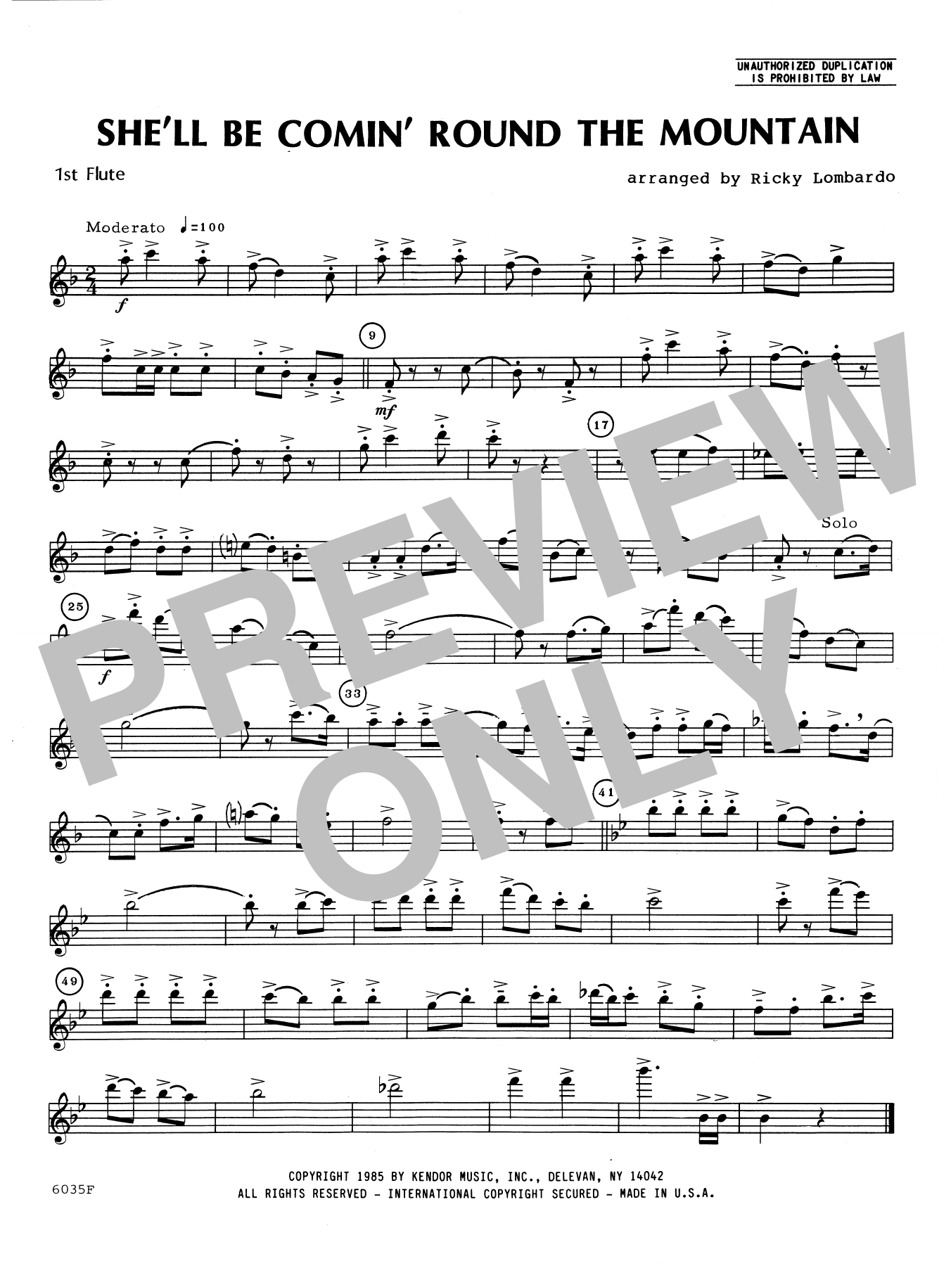 Download Ricky Lombardo She'll Be Comin' Round the Mountain - 1 Sheet Music