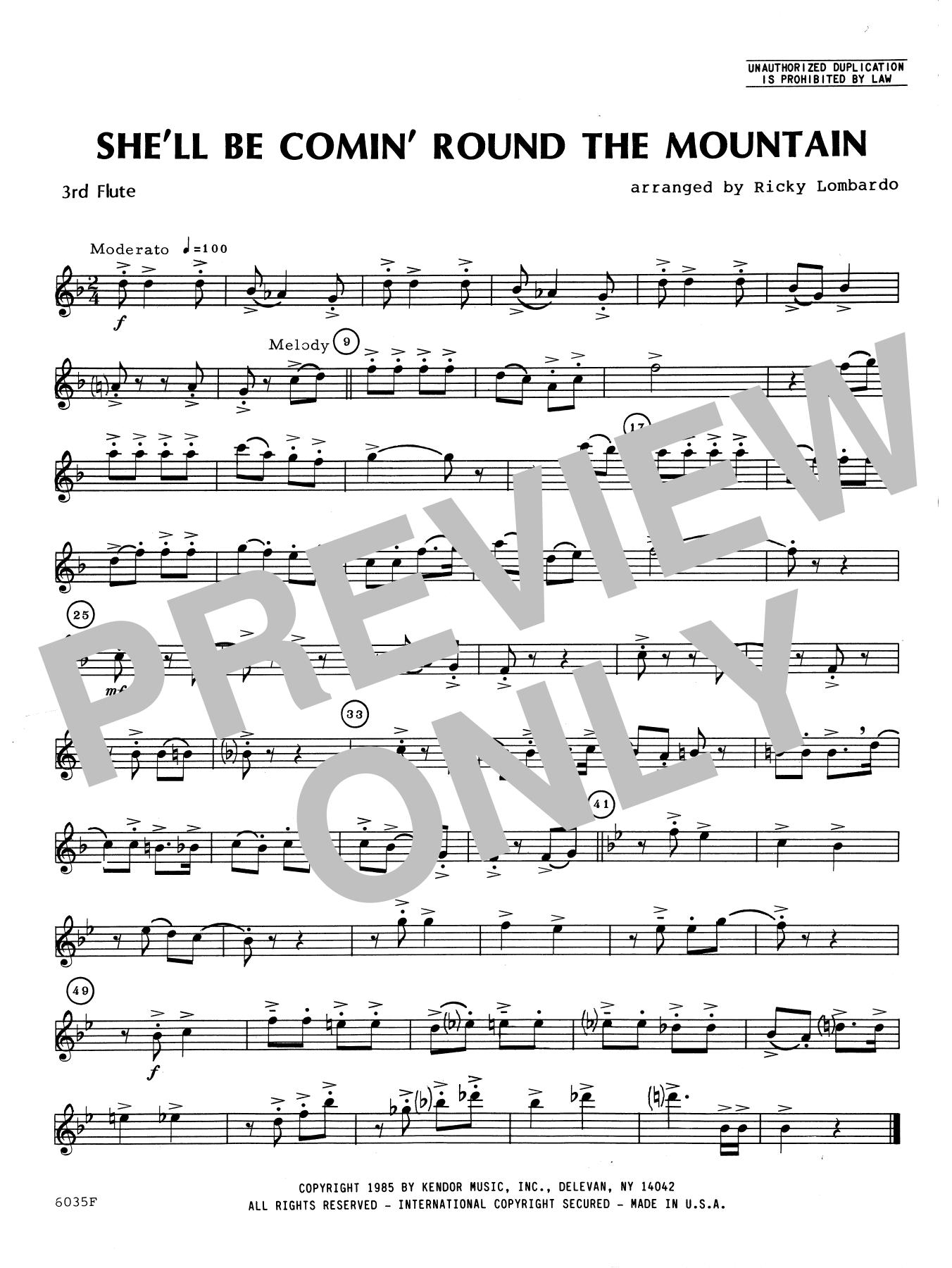 Download Ricky Lombardo She'll Be Comin' Round the Mountain - 3 Sheet Music