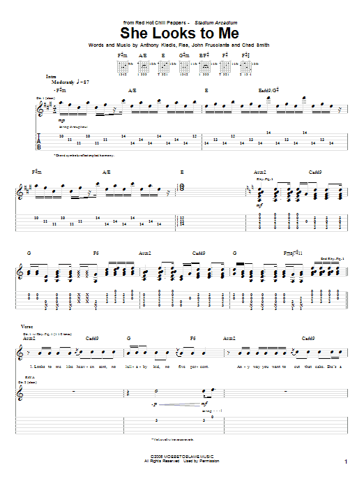 Download Red Hot Chili Peppers She Looks To Me Sheet Music