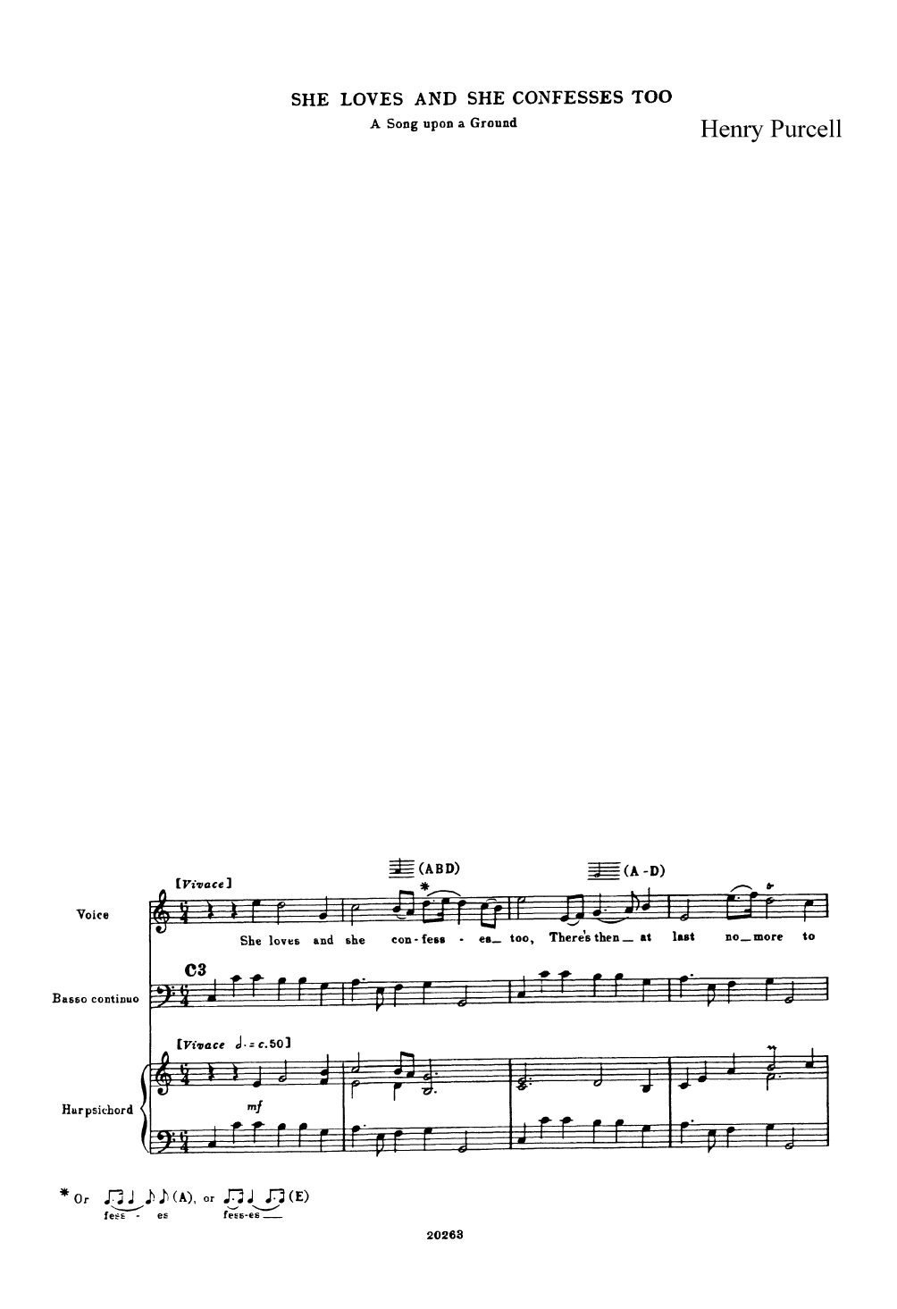 Download Henry Purcell She Loves and She Confessess Too (for V Sheet Music