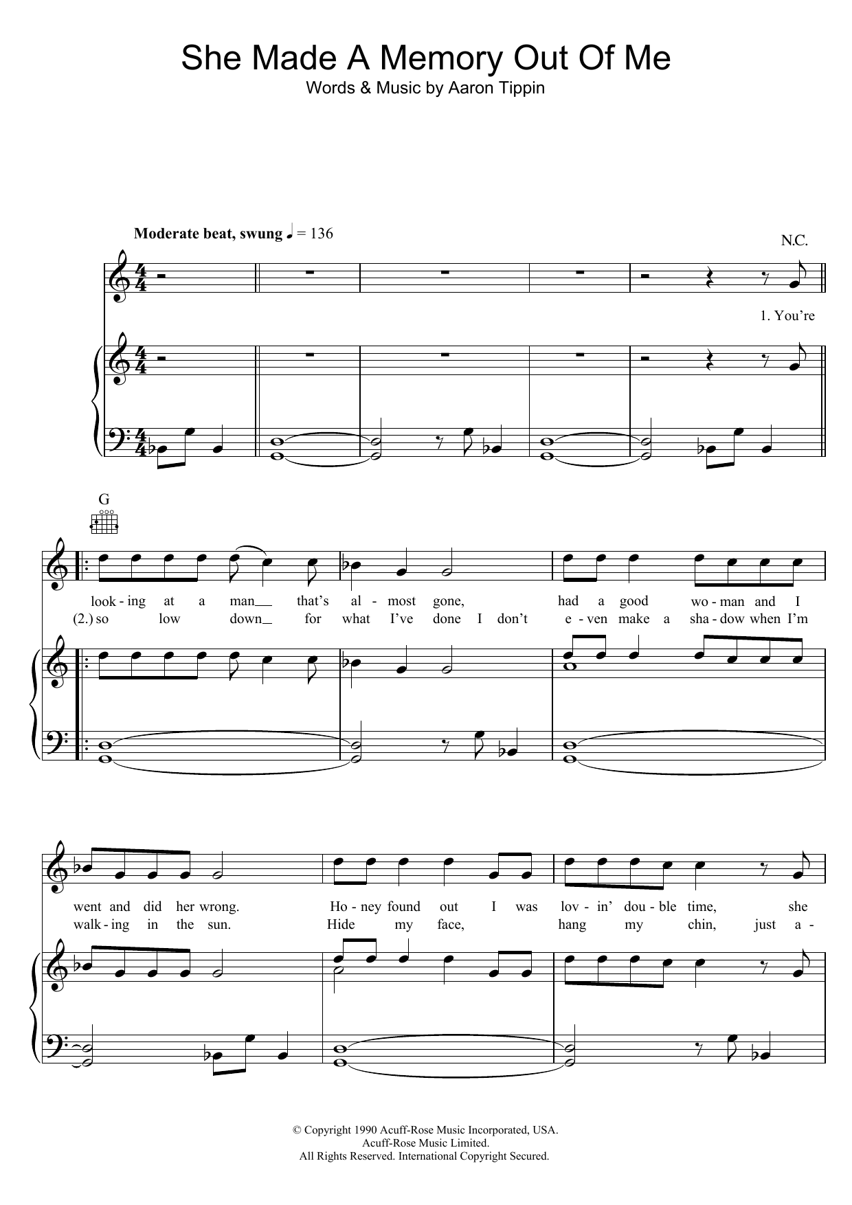 Download Aaron Tippin She Made A Memory Out Of Me Sheet Music