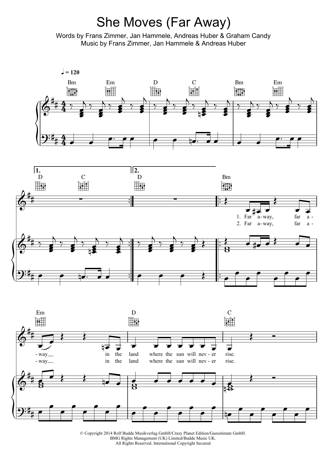 Download Alle Farben She Moves (Far Away) Sheet Music