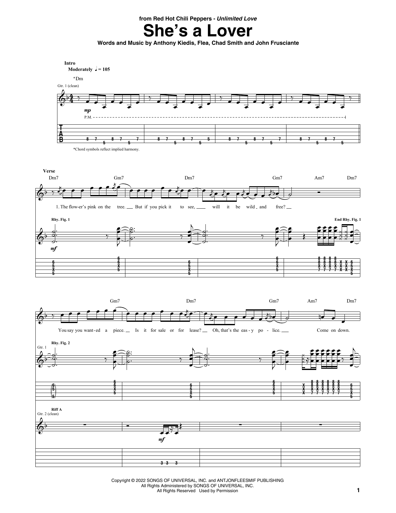 Download Red Hot Chili Peppers She's A Lover Sheet Music