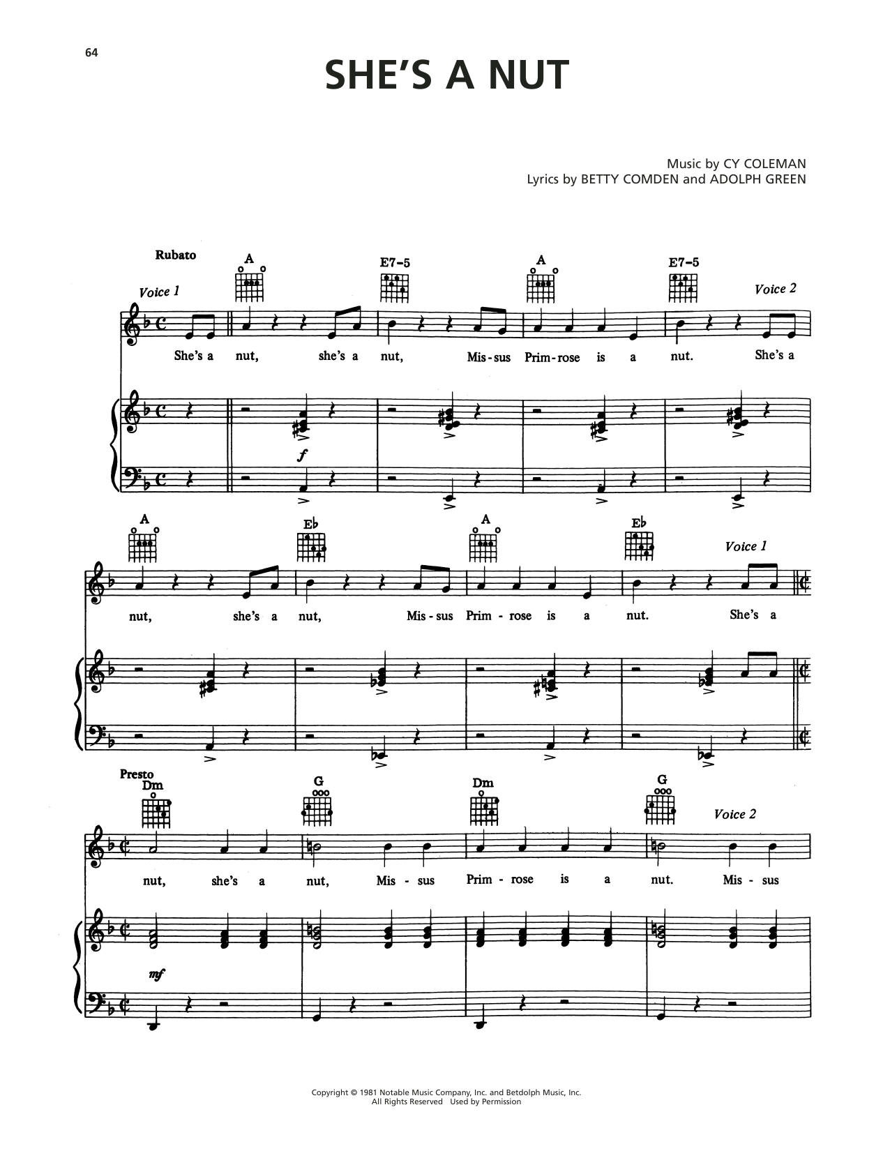 Download Cy Coleman She's A Nut (from On The Twentieth Cent Sheet Music