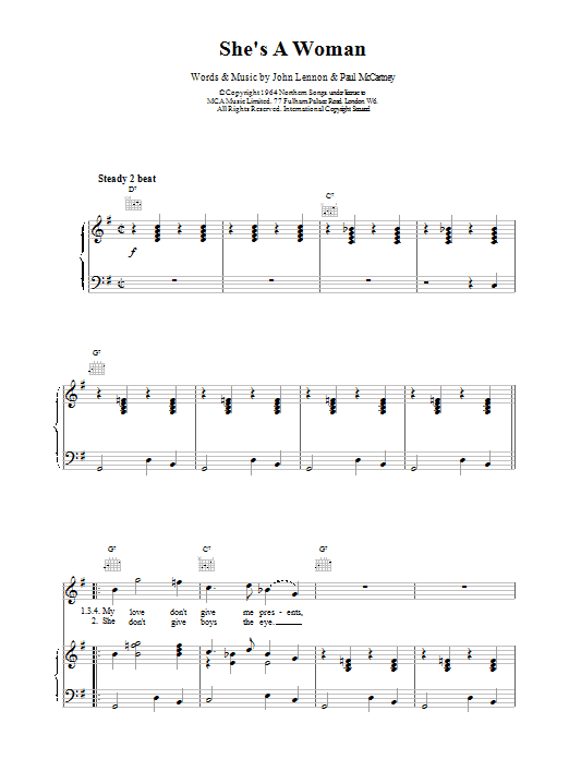 The Beatles She's A Woman sheet music notes printable PDF score