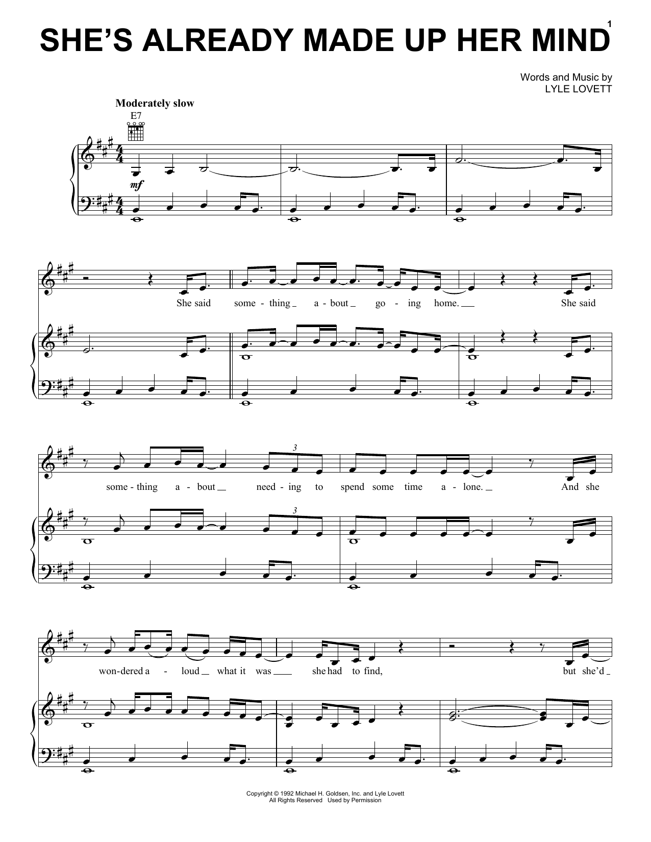 Download Lyle Lovett She's Already Made Up Her Mind Sheet Music