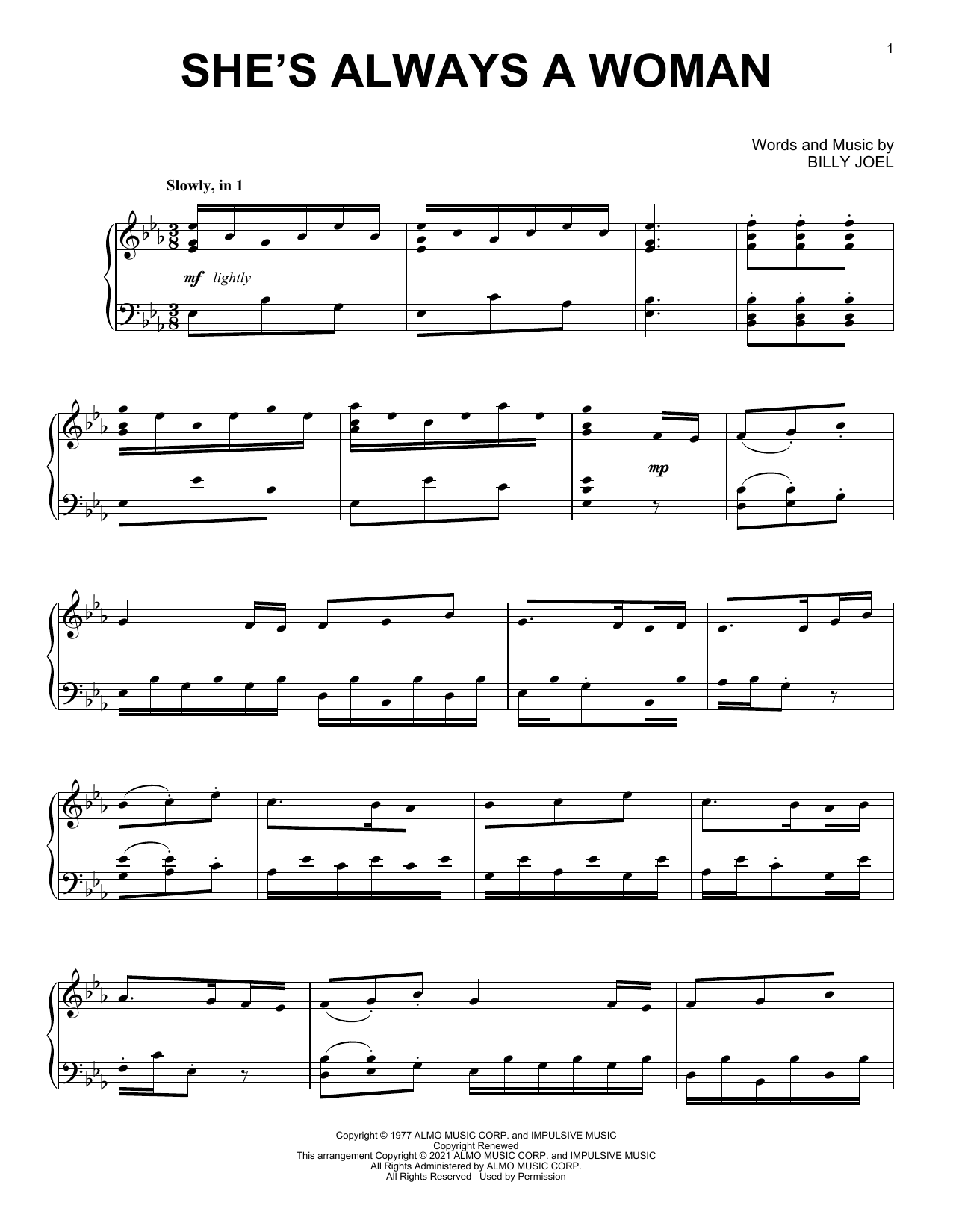Download Billy Joel She's Always A Woman [Classical version Sheet Music