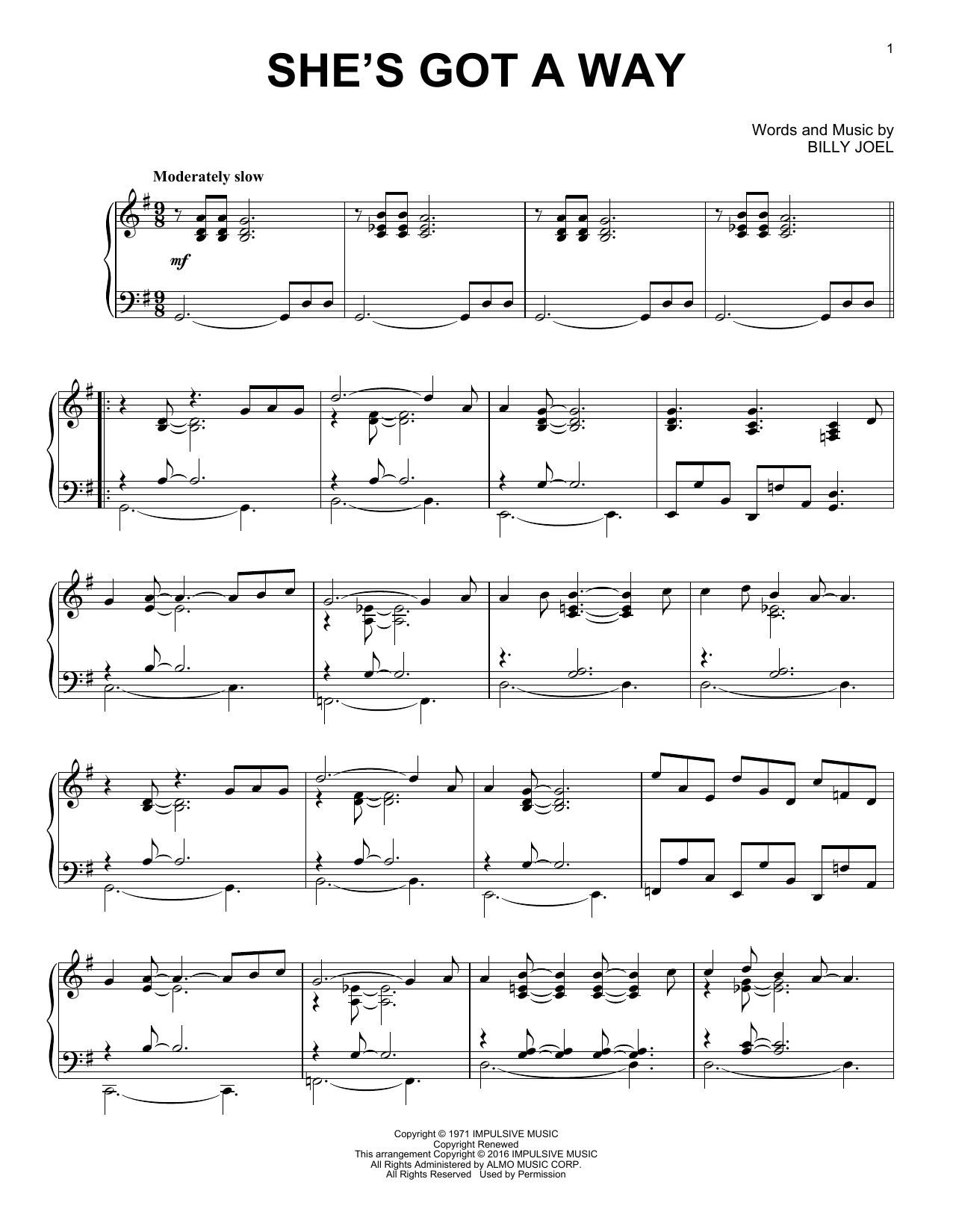 Download Billy Joel She's Got A Way [Jazz version] Sheet Music