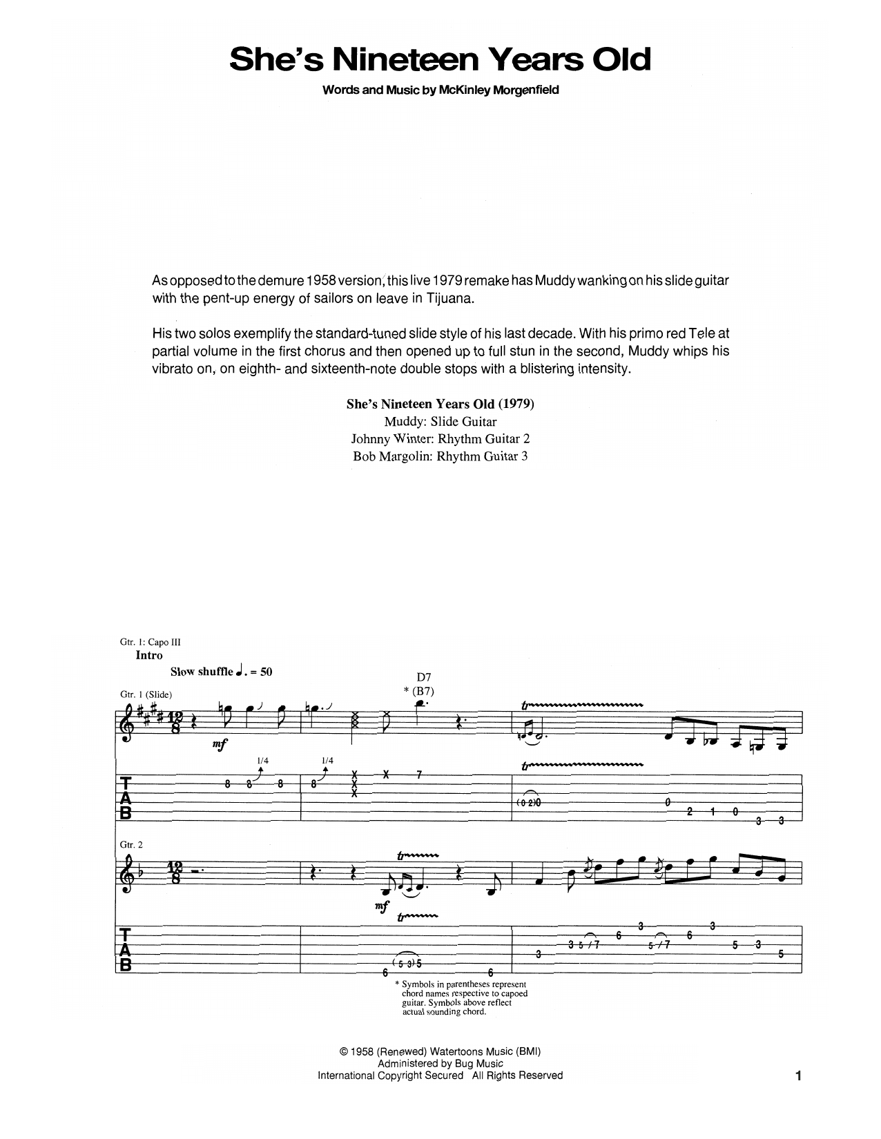Download Muddy Waters She's Nineteen Years Old Sheet Music