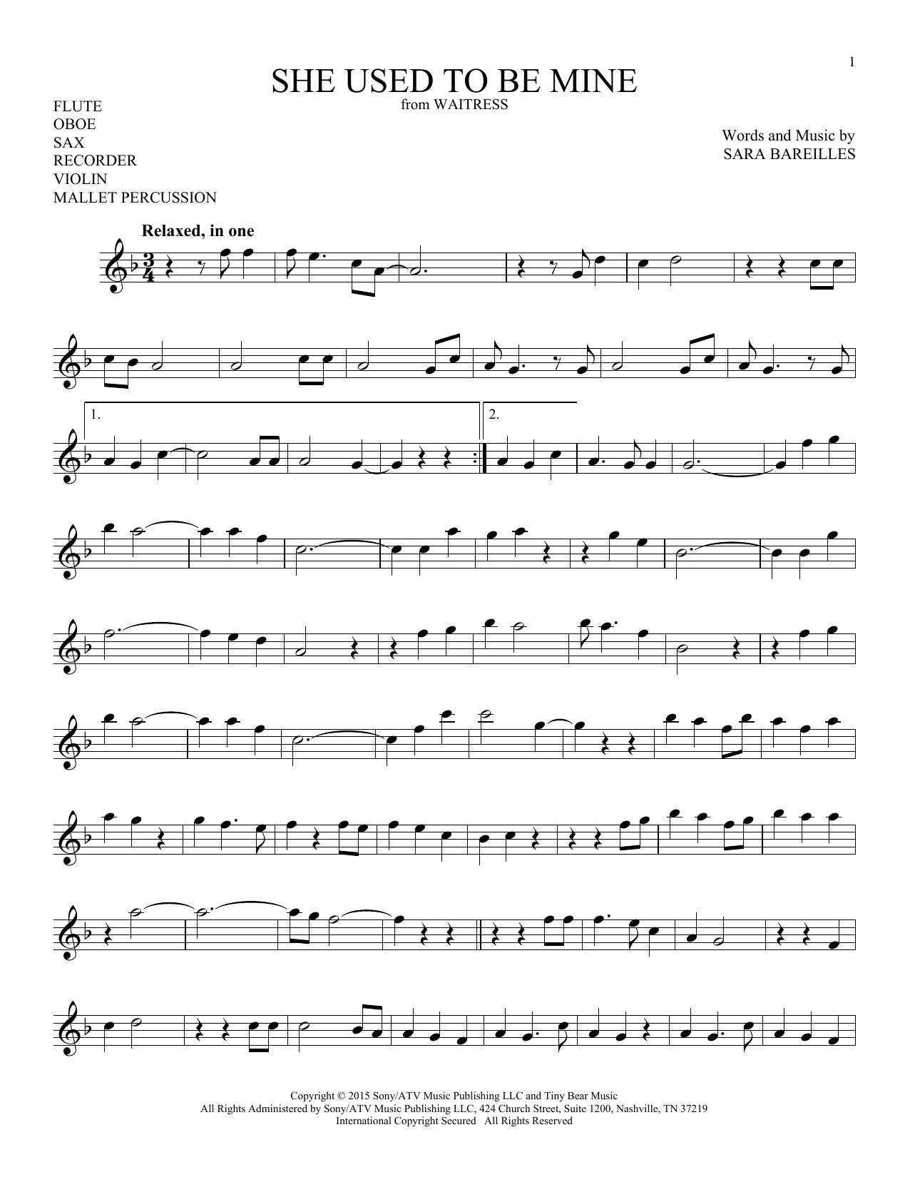 Download Sara Bareilles She Used To Be Mine (from Waitress) Sheet Music