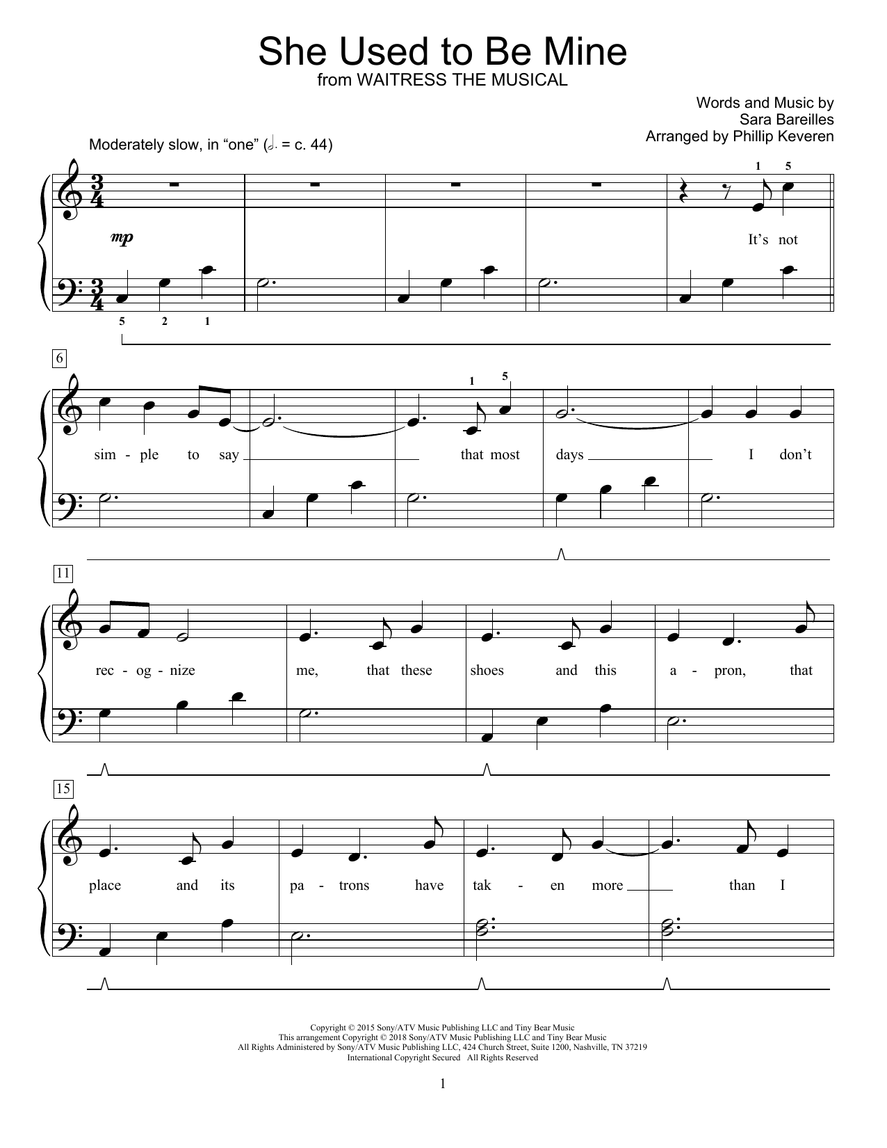 Download Sara Bareilles She Used To Be Mine (from Waitress) (ar Sheet Music