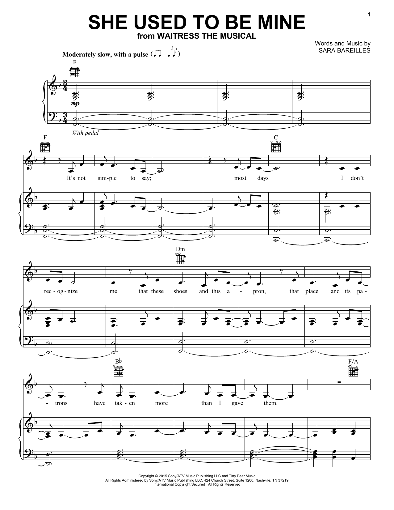 Download Sara Bareilles She Used To Be Mine (from Waitress The Sheet Music