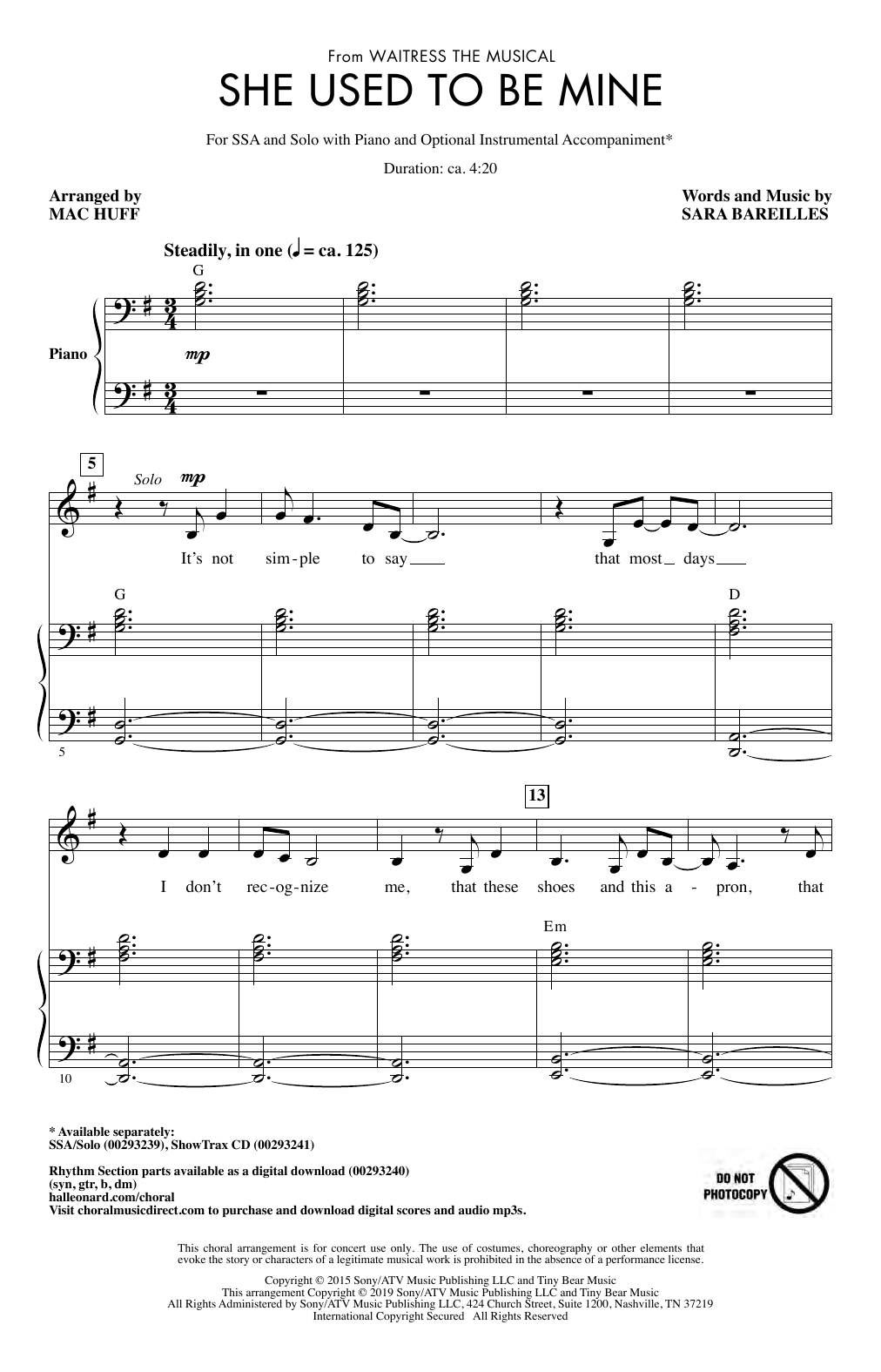Download Sara Bareilles She Used To Be Mine (from Waitress the Sheet Music
