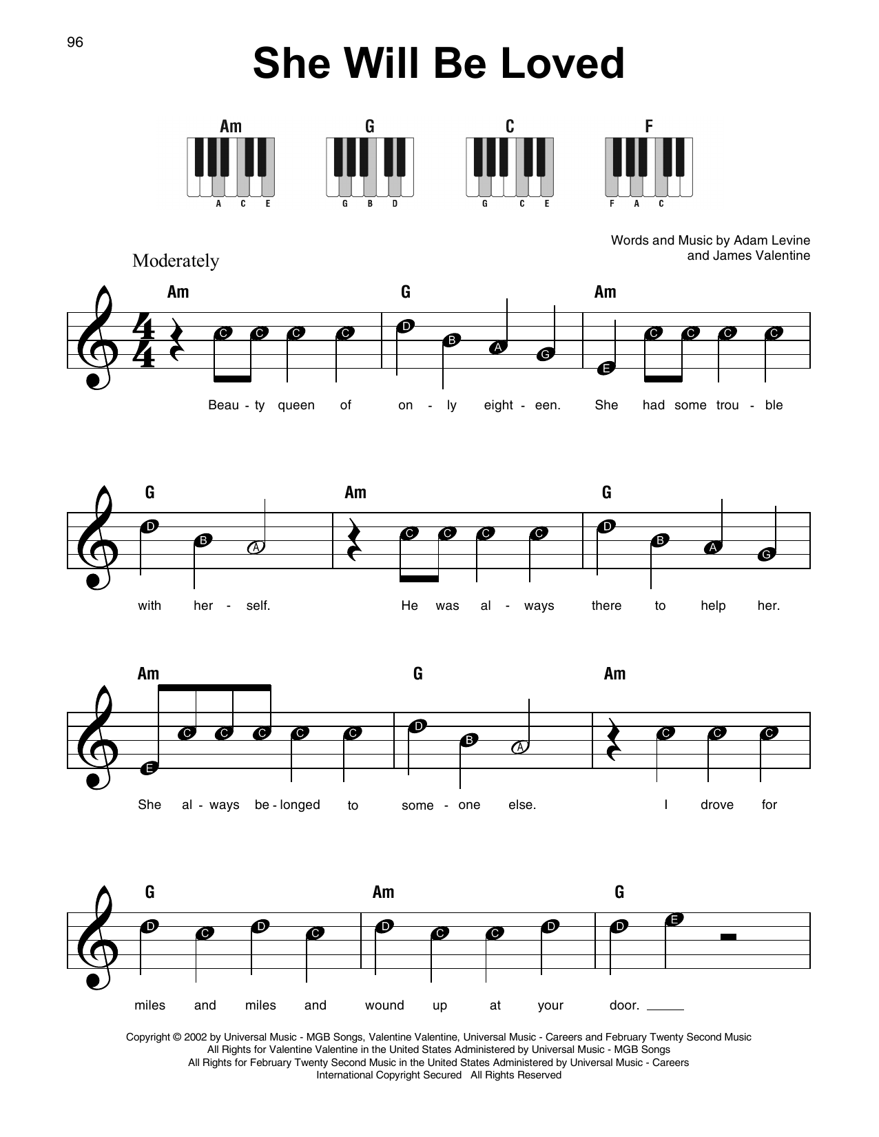 Download Maroon5 She Will Be Loved Sheet Music