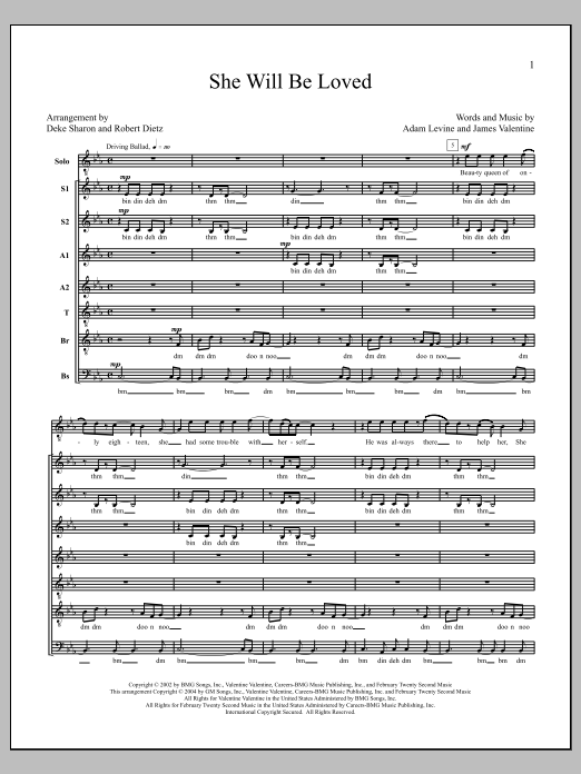 Download Maroon 5 She Will Be Loved (arr. Deke Sharon) Sheet Music