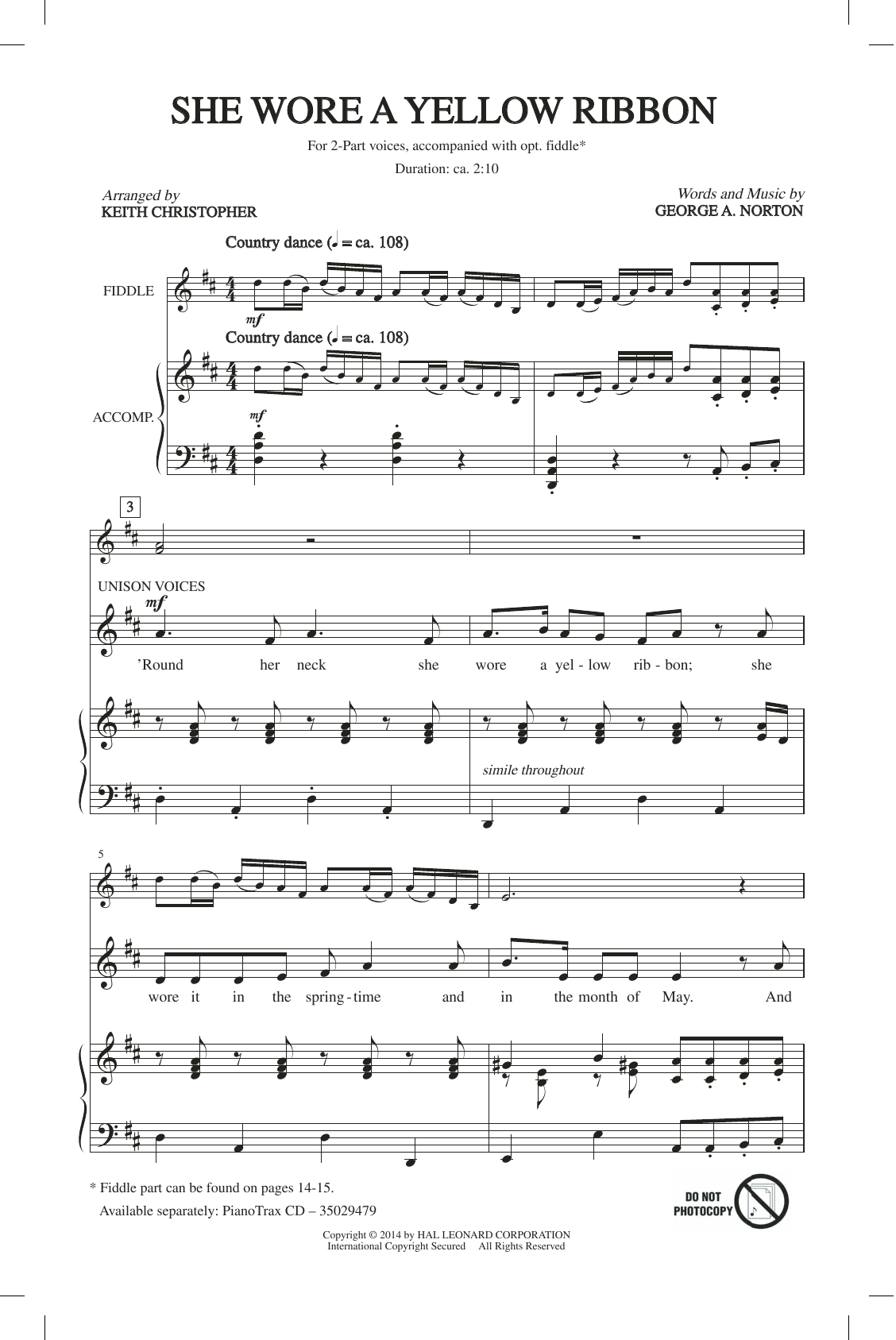 Download Keith Christopher She Wore A Yellow Ribbon Sheet Music