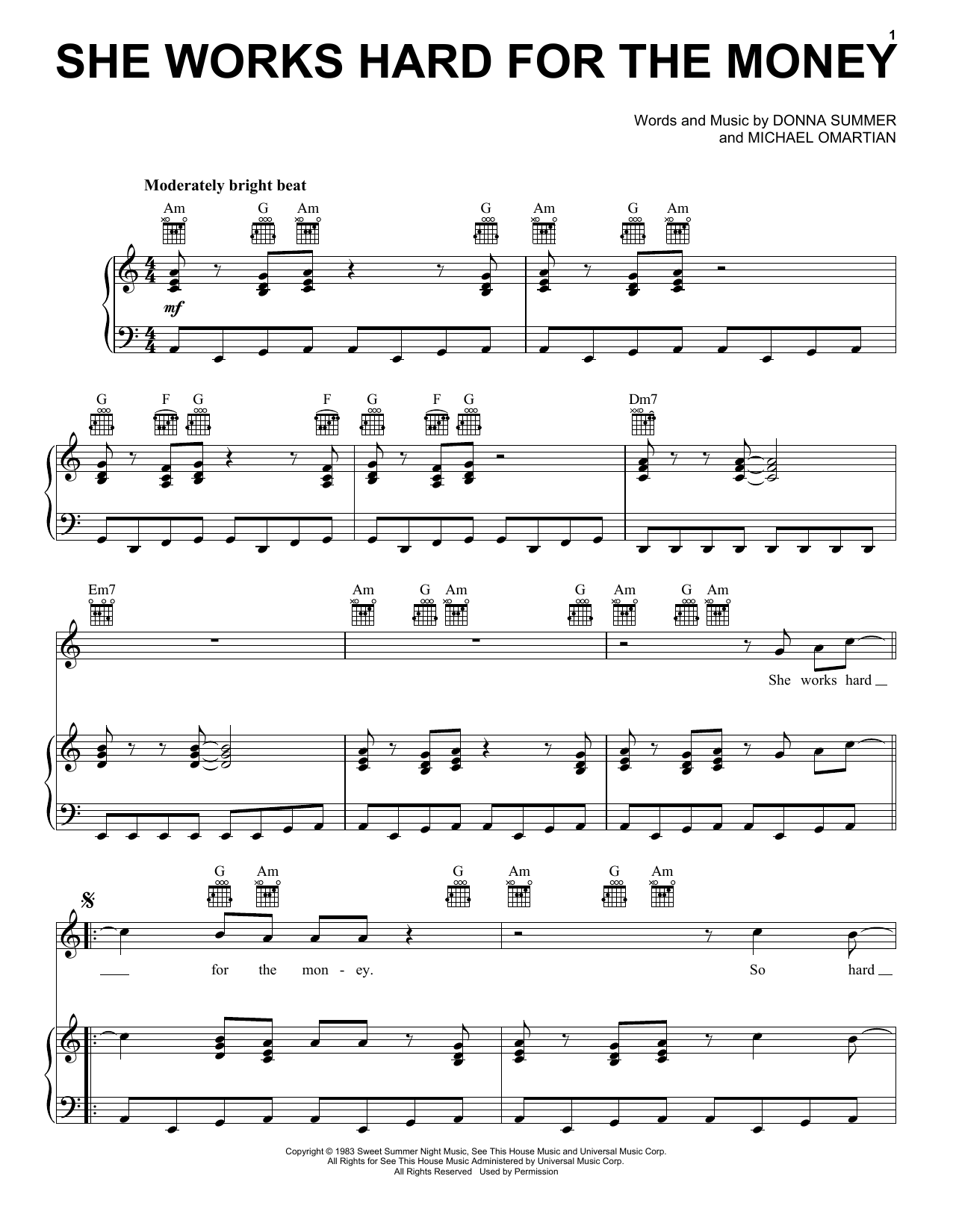 Download Donna Summer She Works Hard For The Money Sheet Music