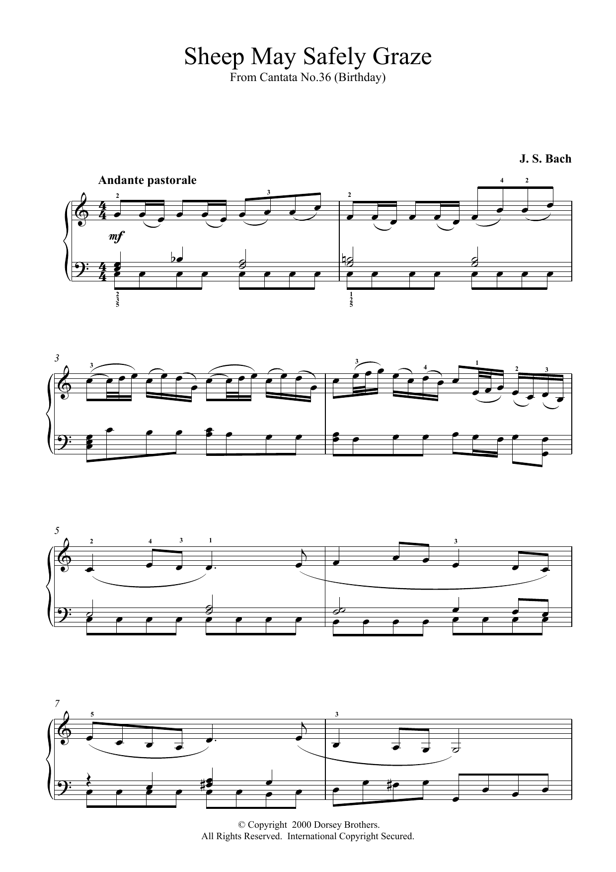 Johann Sebastian Bach Sheep May Safely Graze sheet music notes printable PDF score