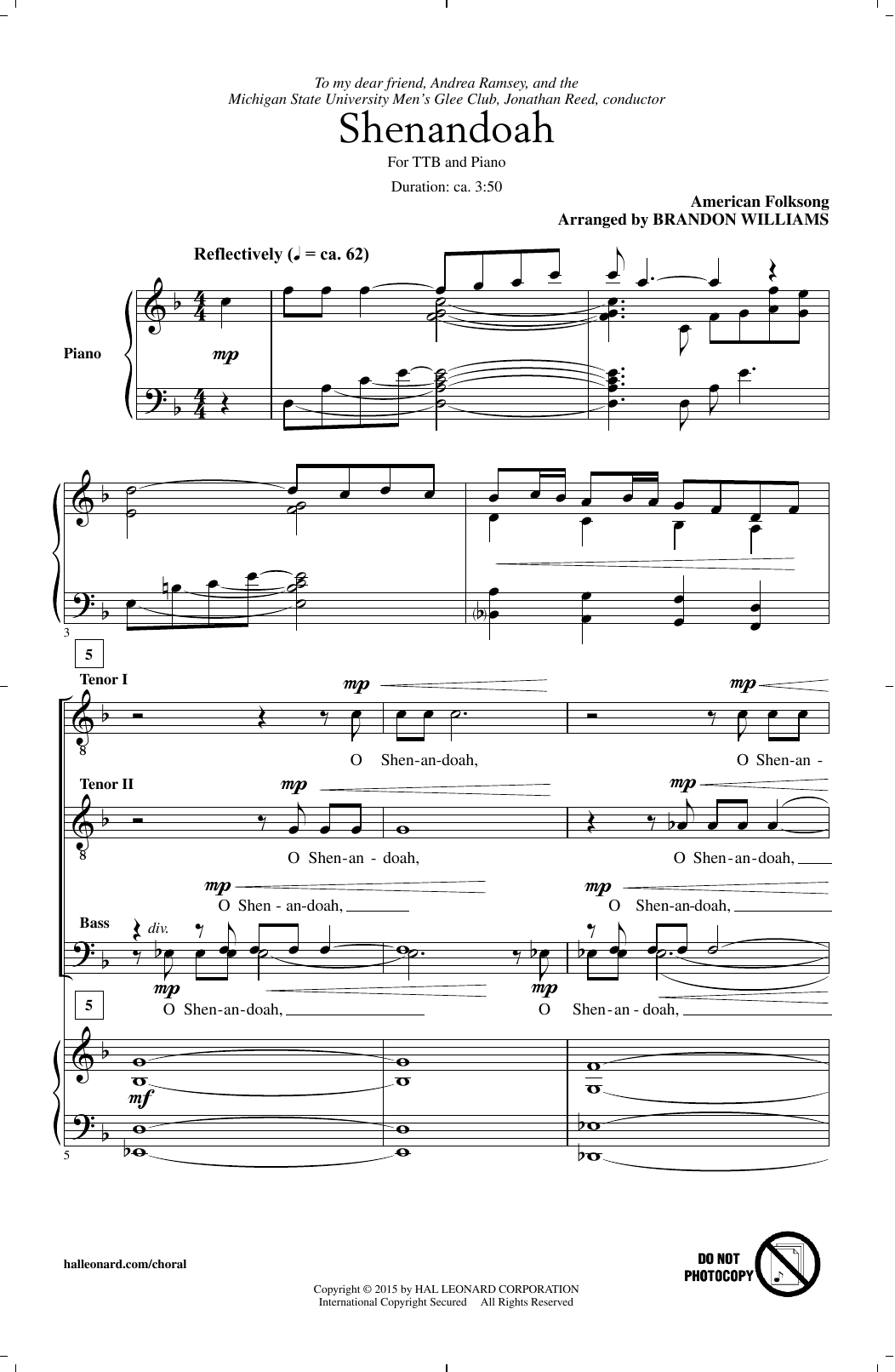 Download Traditional American Folksong Shenandoah (arr. Brandon Williams) Sheet Music
