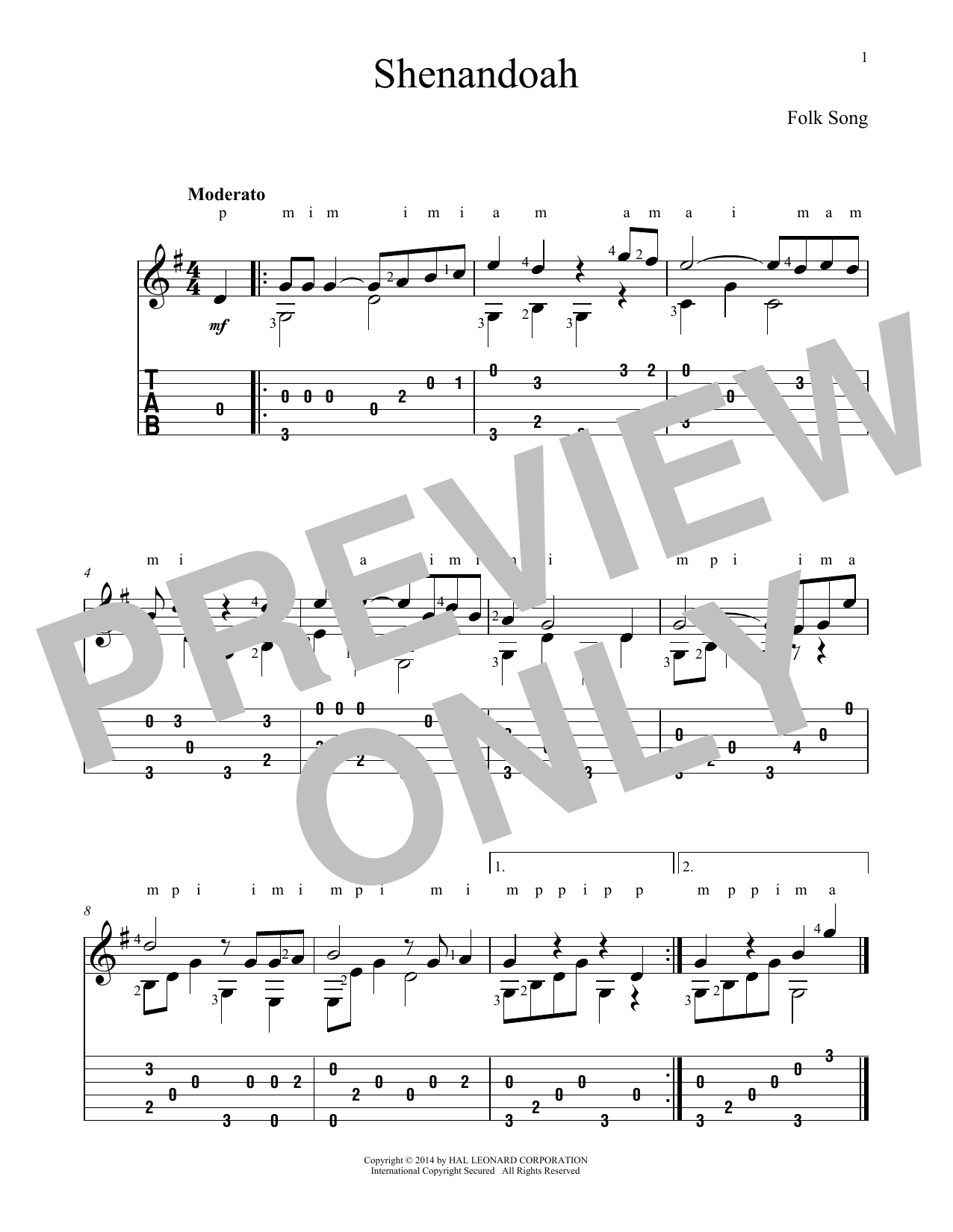 Download Traditional American Folksong Shenandoah Sheet Music
