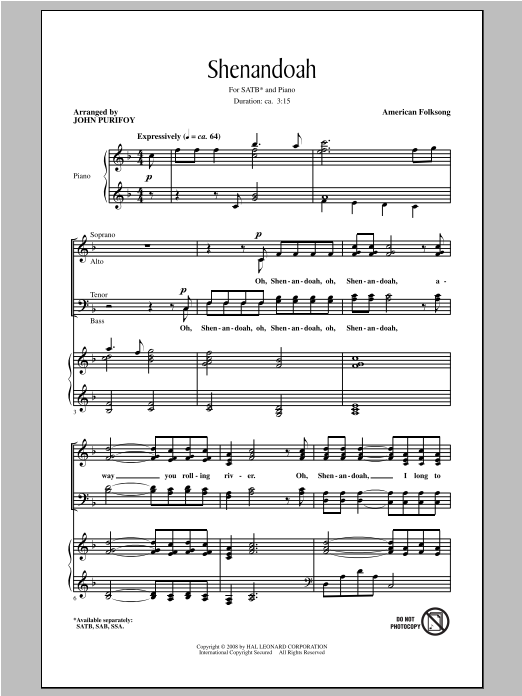 Download John Purifoy Shenandoah Sheet Music