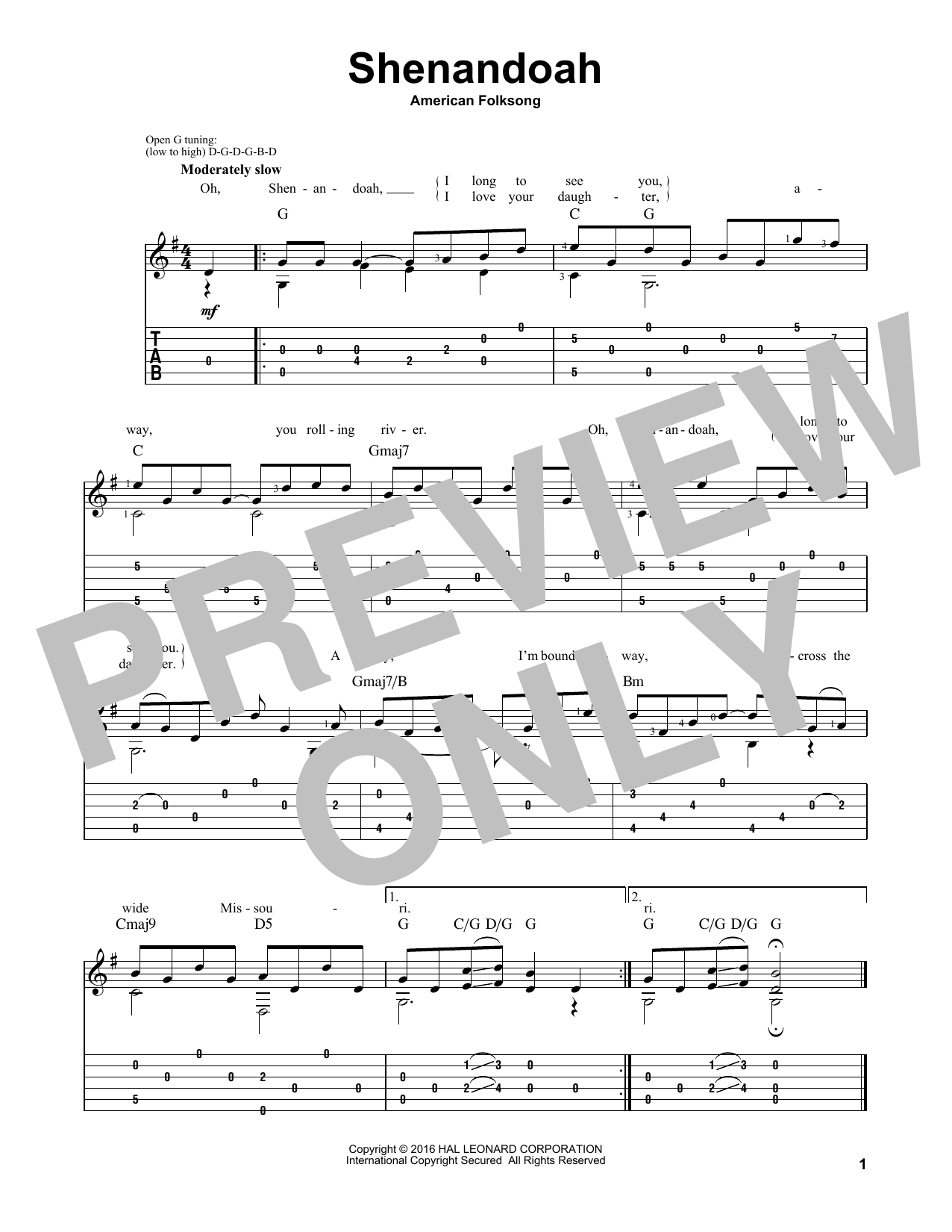 Download Traditional American Folksong Shenandoah Sheet Music