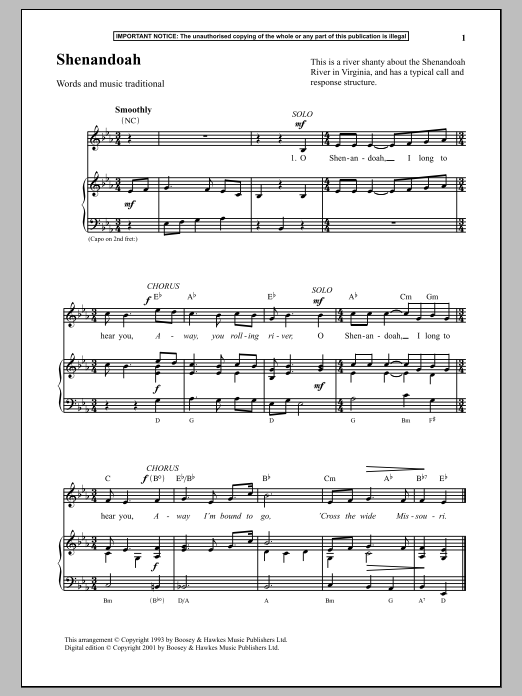 Download Traditional Shenandoah Sheet Music