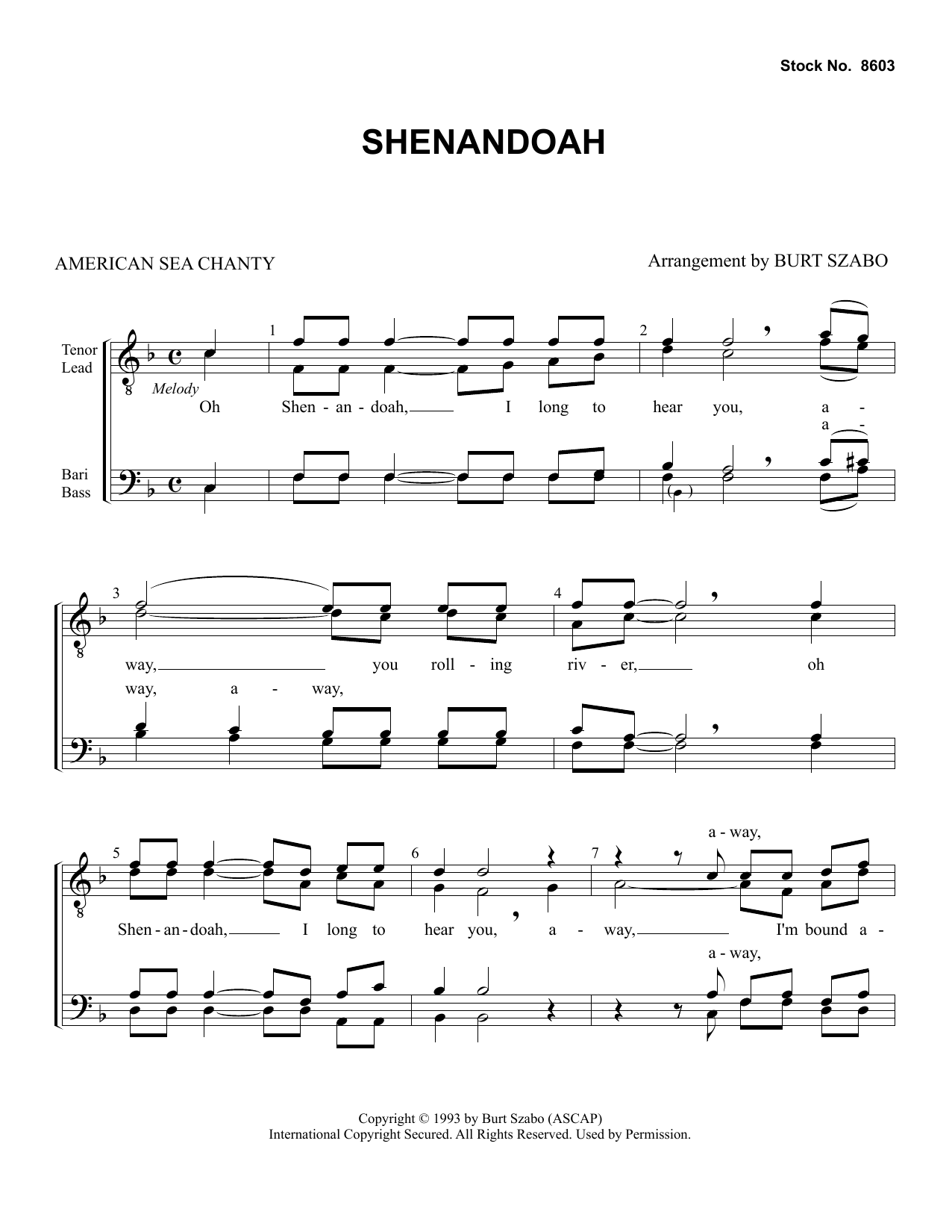 Download American Sea Chanty Shenandoah (arr. Burt Szabo) Sheet Music