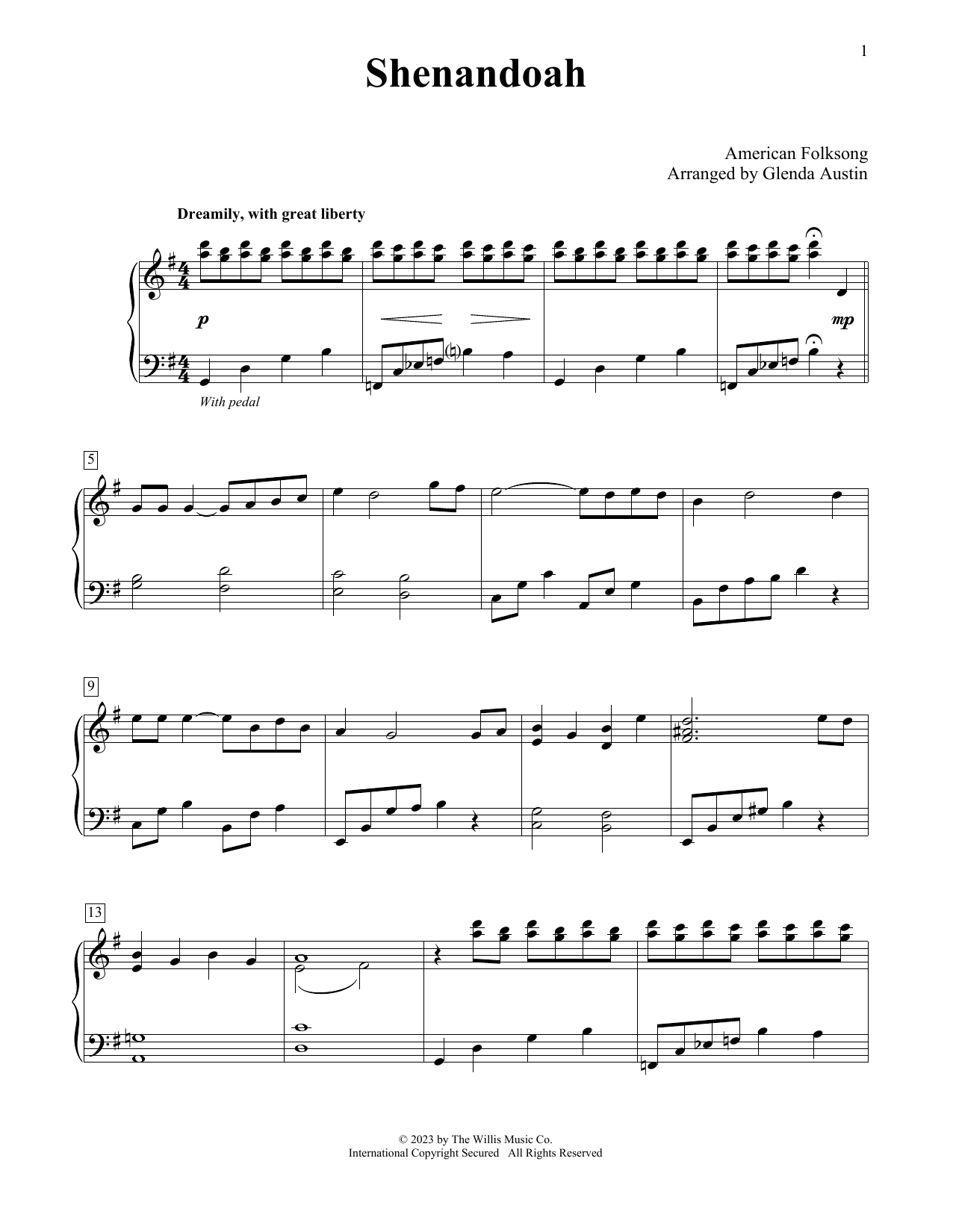 Download American Folksong Shenandoah (arr. Glenda Austin) Sheet Music