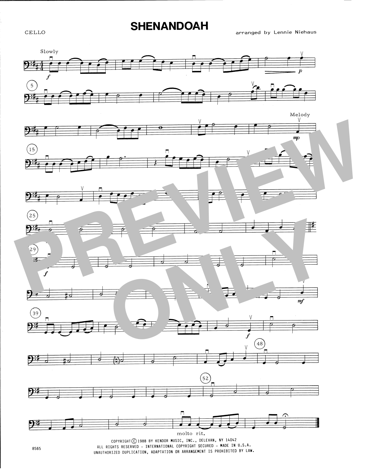 Download Traditional Shenandoah (arr. Lennie Niehaus) - Cell Sheet Music